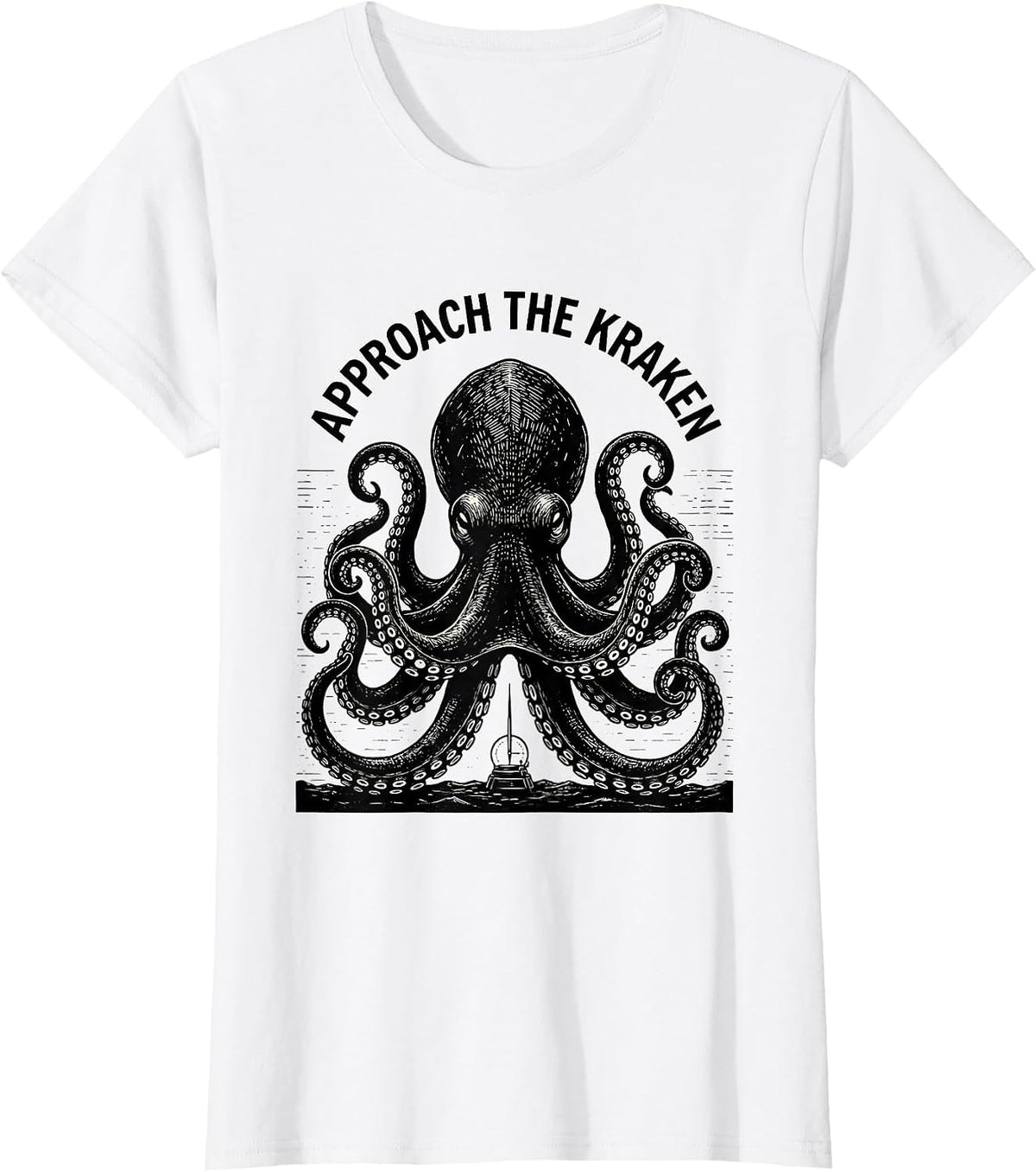 Women's Approach The Kraken Scratchboard Vintage Octopus Lover T-Shirt - White