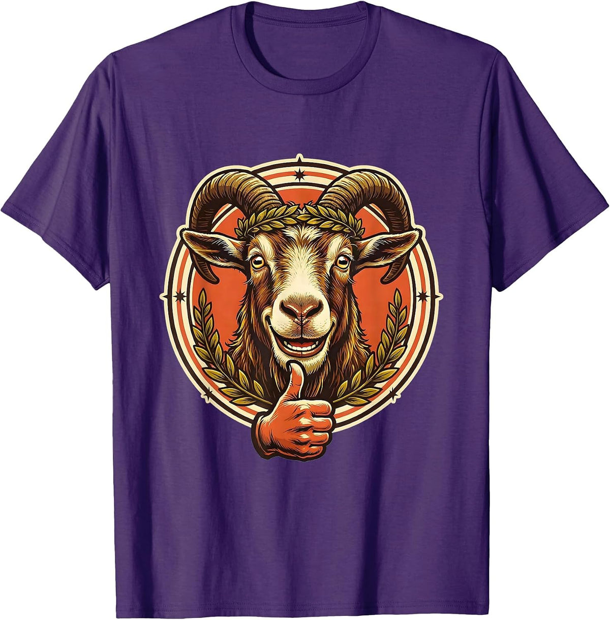 Men's Crowned Goat Laurel Wreath Illustration T-Shirt - Purple