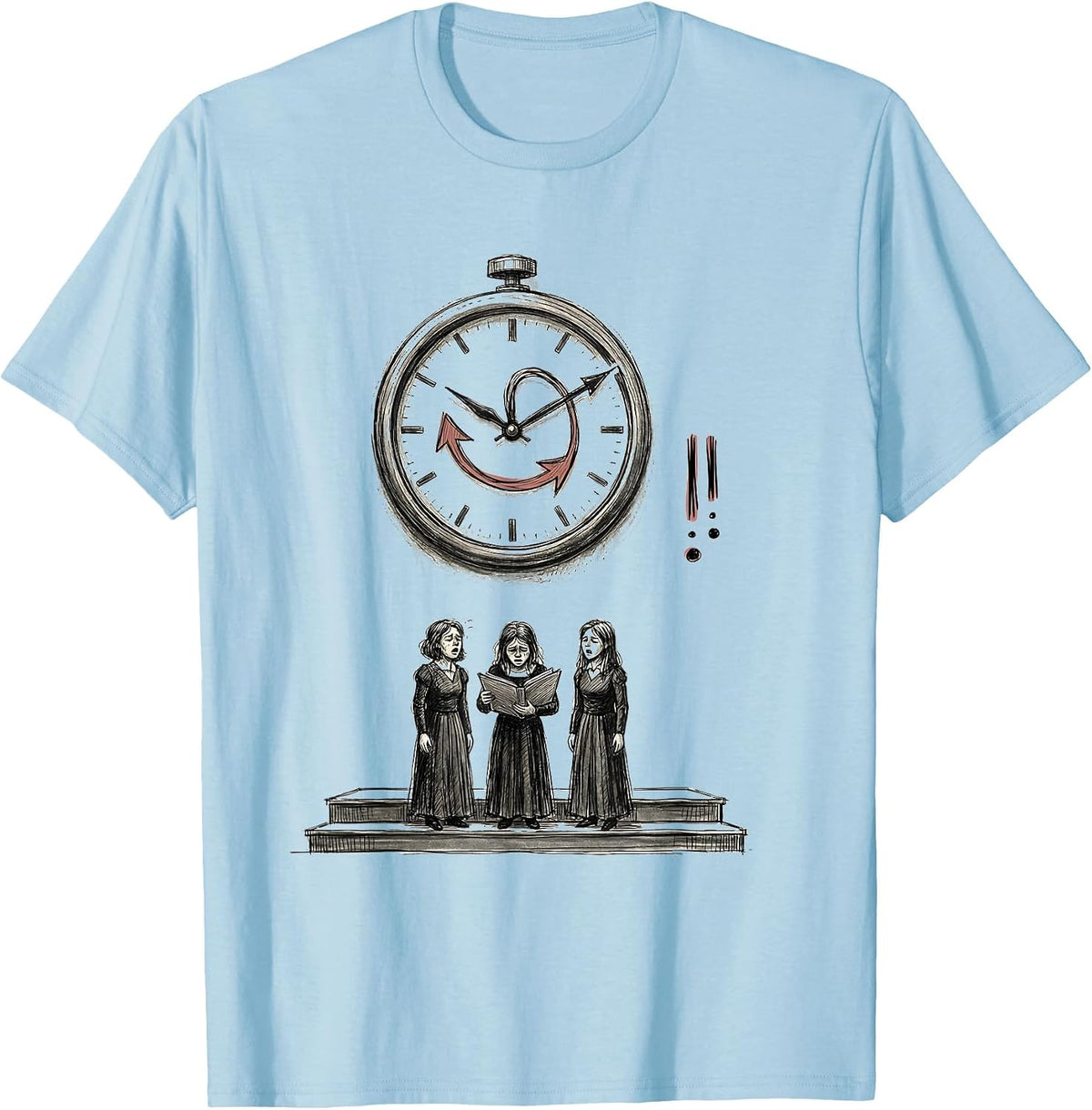 Men's Hand-Sketched Choir Clock Singer Humor Gift T-Shirt - Baby Blue