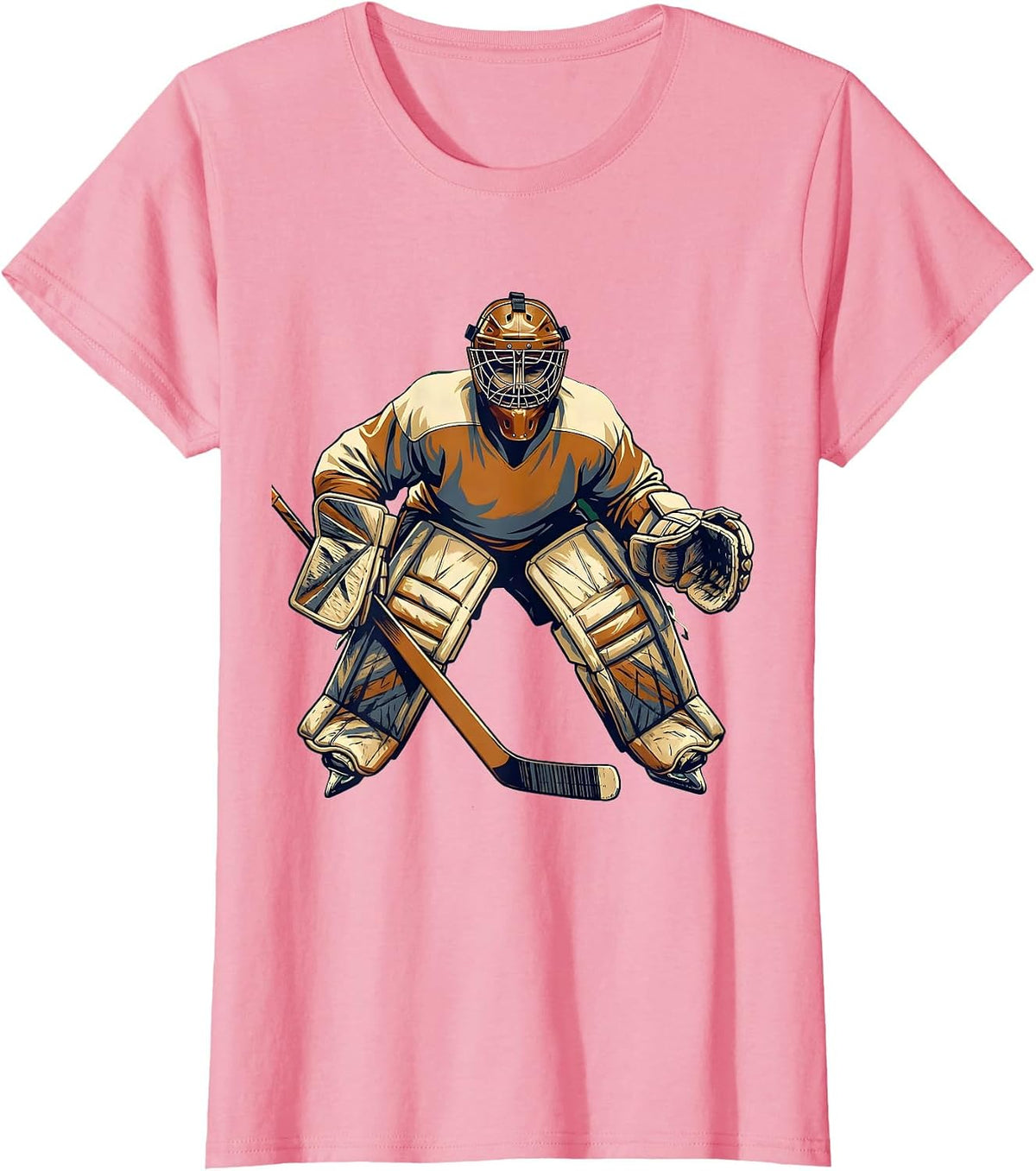 Women's Vintage Hockey Goalie Classic Leather Mask Graphic T-Shirt - Pink