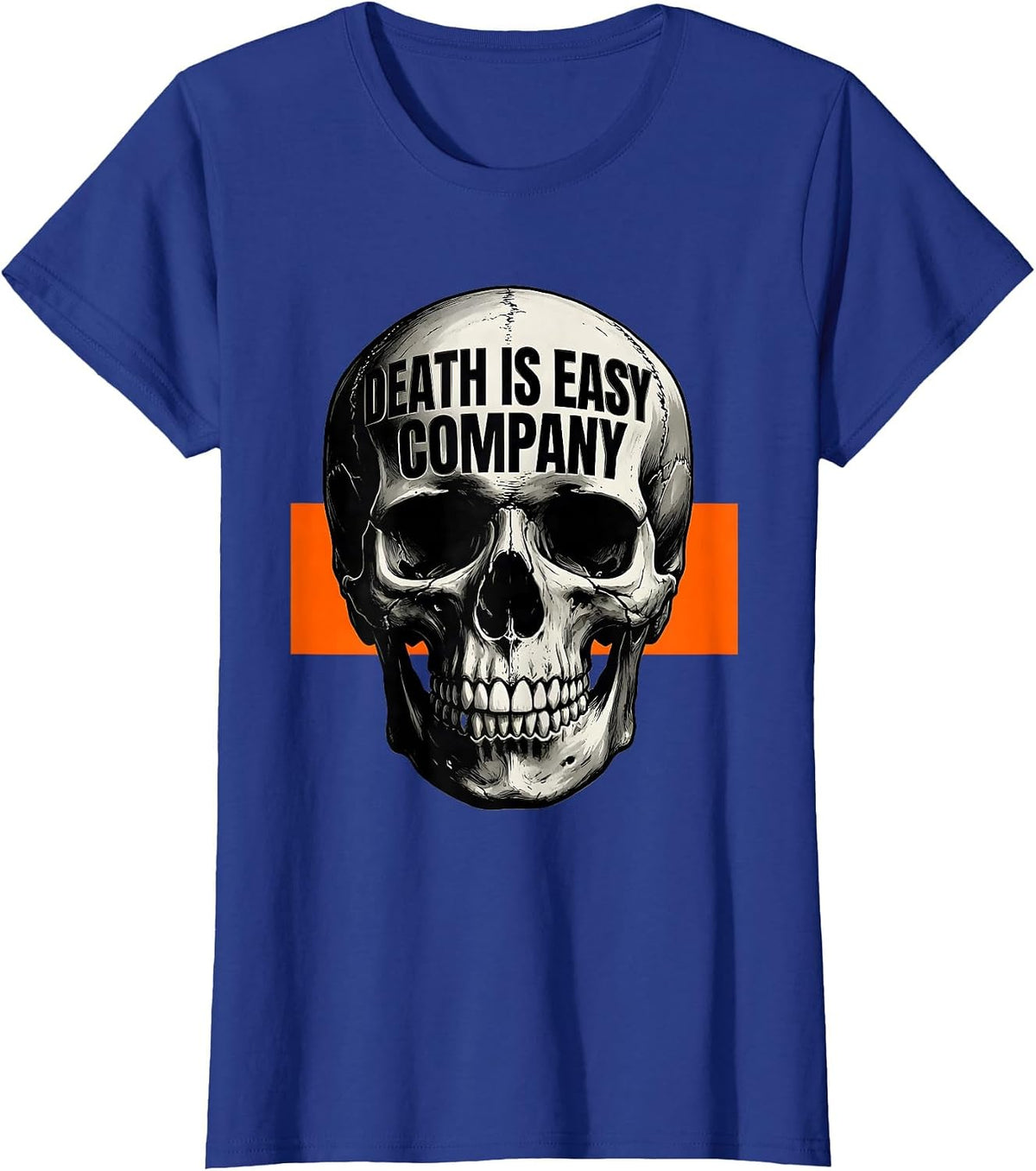 Women's Death Is Easy Company Brutalist Skull Graphic Punk Art T-Shirt - Royal Blue