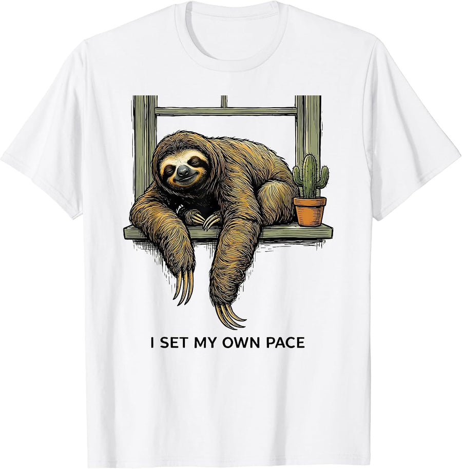 Men's I Set My Own Pace Funny Sloth Lover Animal Humor Gift T-Shirt - White