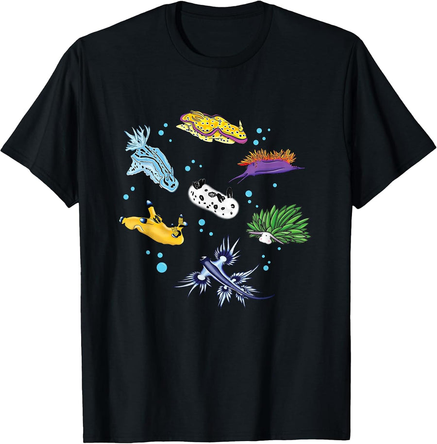 Nudibranch Sea Slug Ocean Scuba Diver Snorkeling Aquarium T-Shirt, Men, Black, Small - As Pictured
