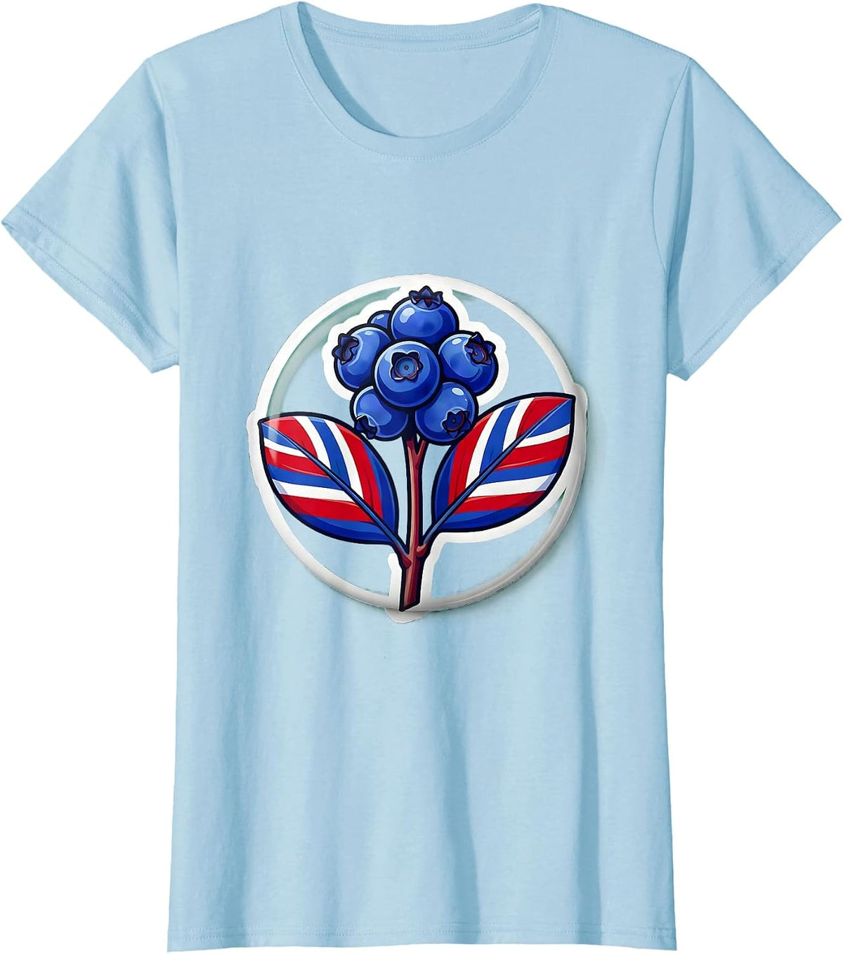 Red White Blue Blueberry Plant Patriotic Design T-Shirt - Baby Blue