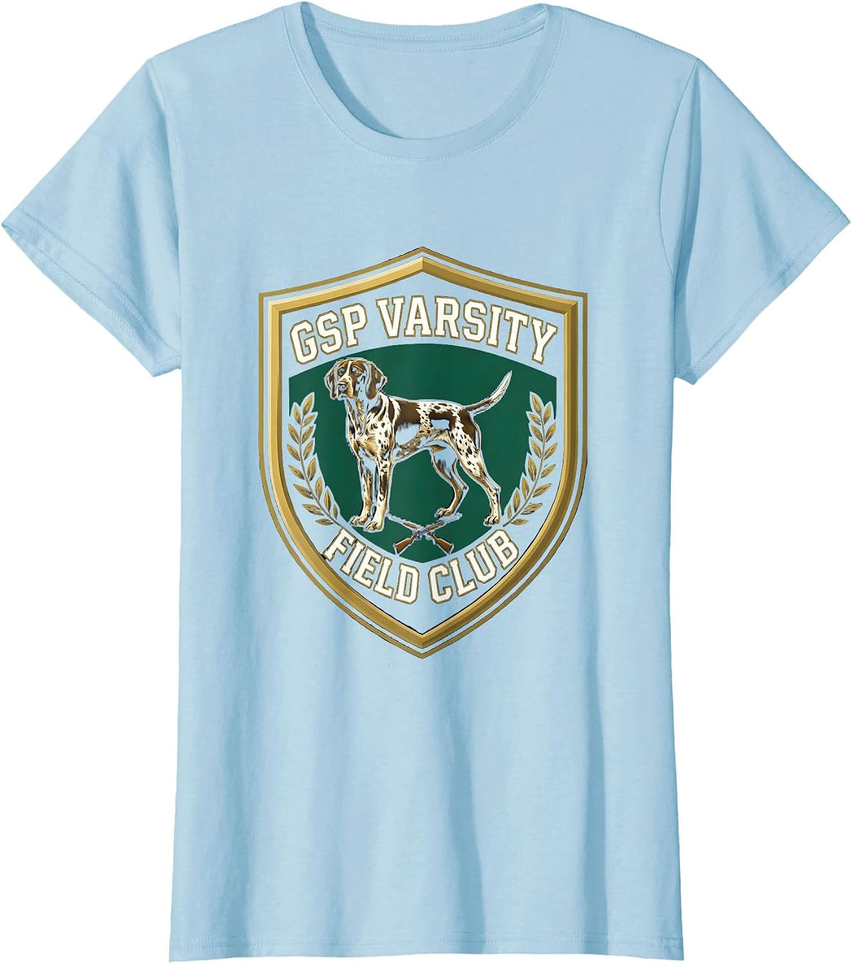 GSP Varsity Field Club Hunting Dog Design T-Shirt - Baby Blue