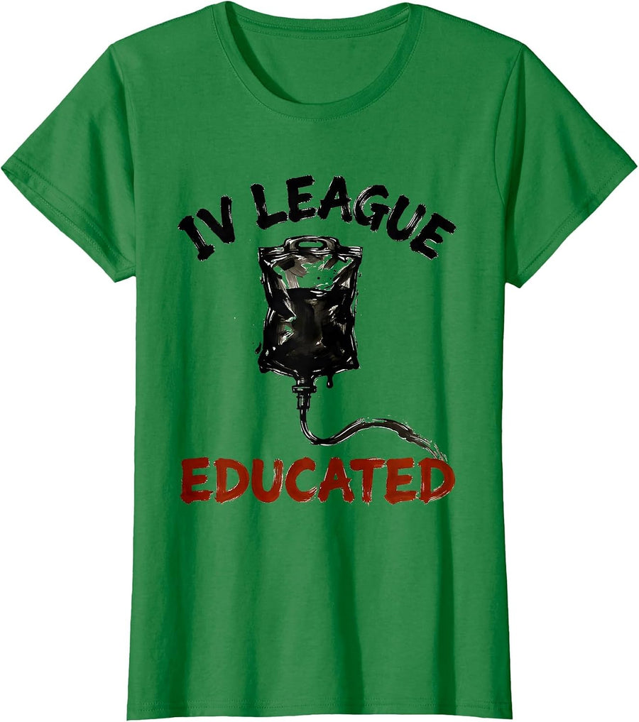 Women's IV League Educated Funny Nurse Design T-Shirt - Kelly Green