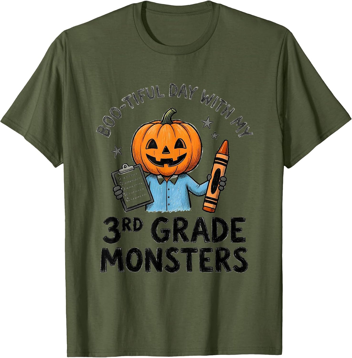 Boo-tiful Day With My 3rd Grade Monsters Teacher T-Shirt - Olive Green