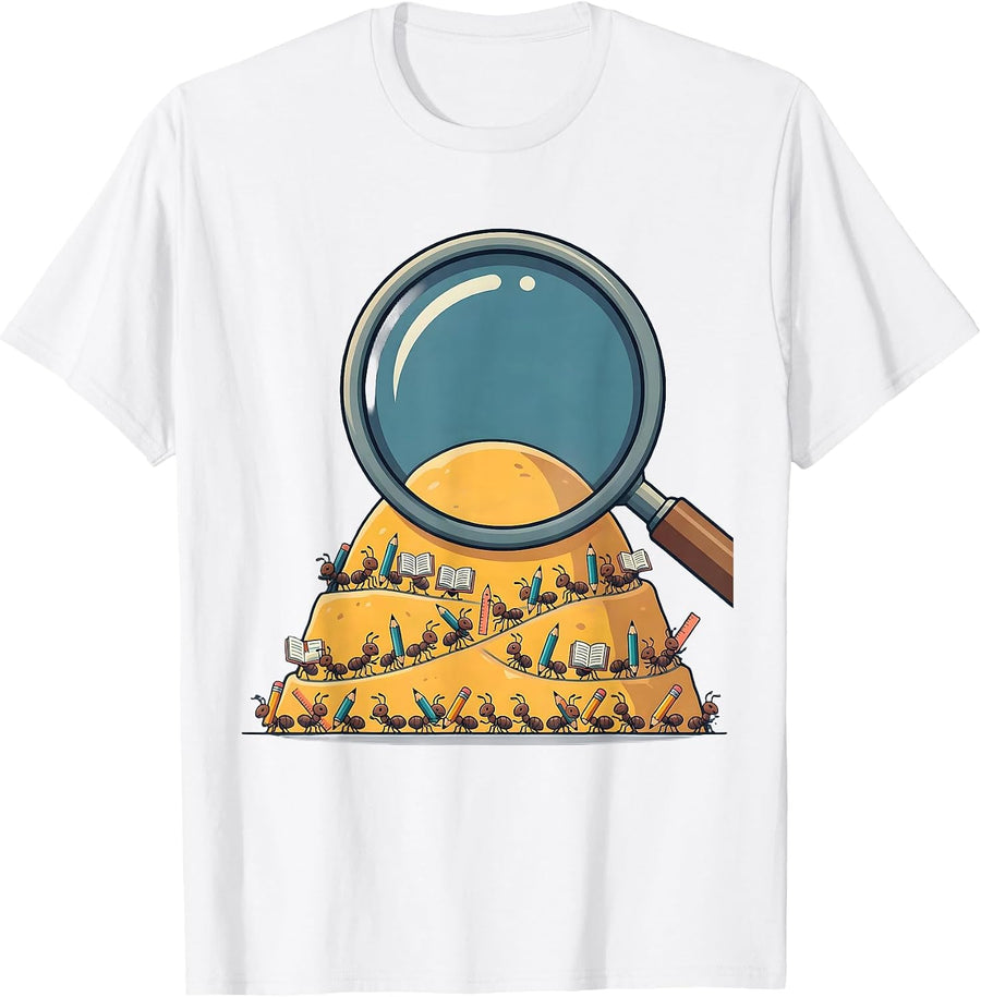 Men's Third Grade Teacher Magnifying Glass Ant Hill T-Shirt - White
