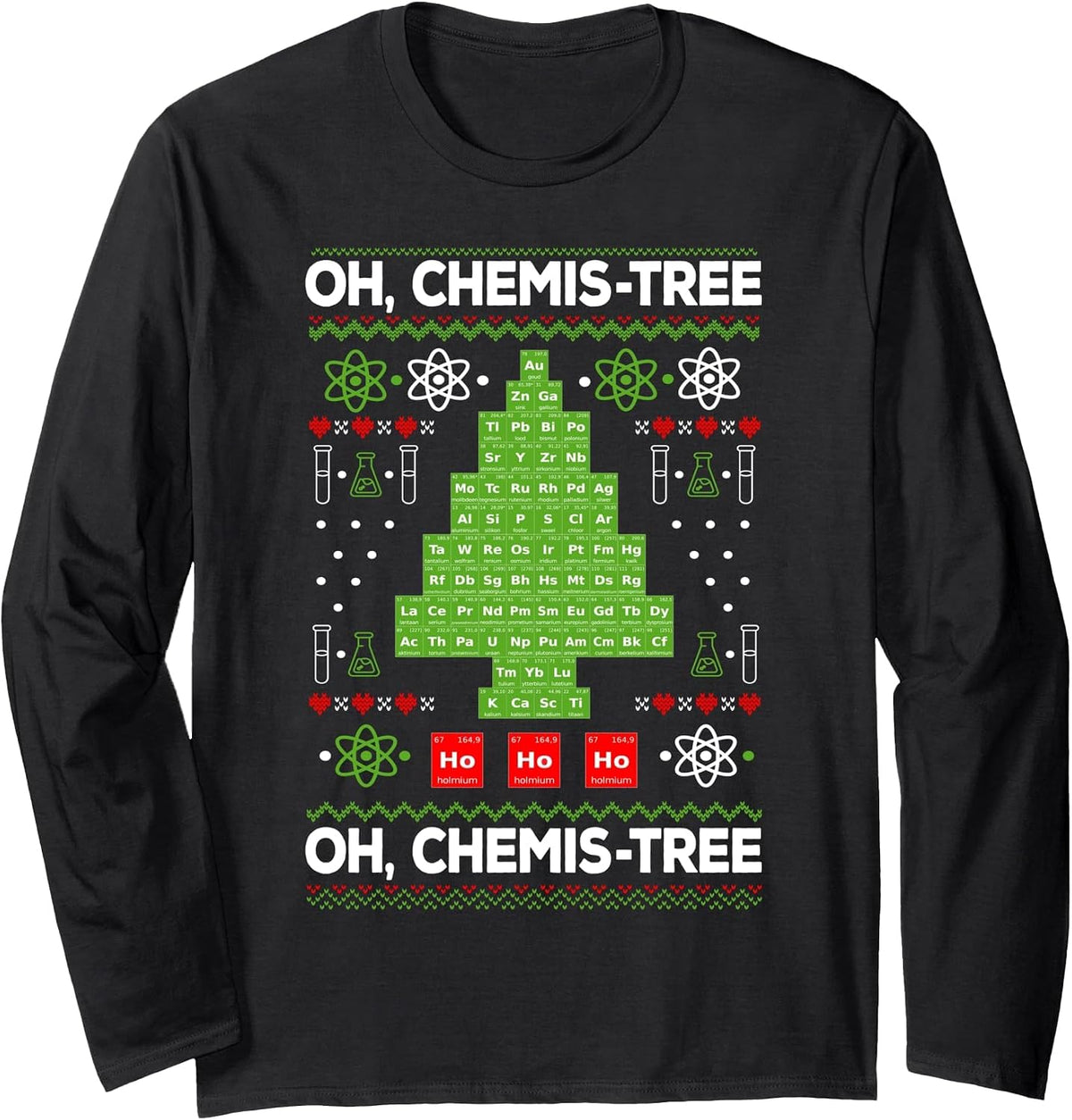 Periodic Table Tree Oh Chemistree Fun Chemistry Teacher Xmas Long Sleeve T-Shirt - Adult Unisex Black