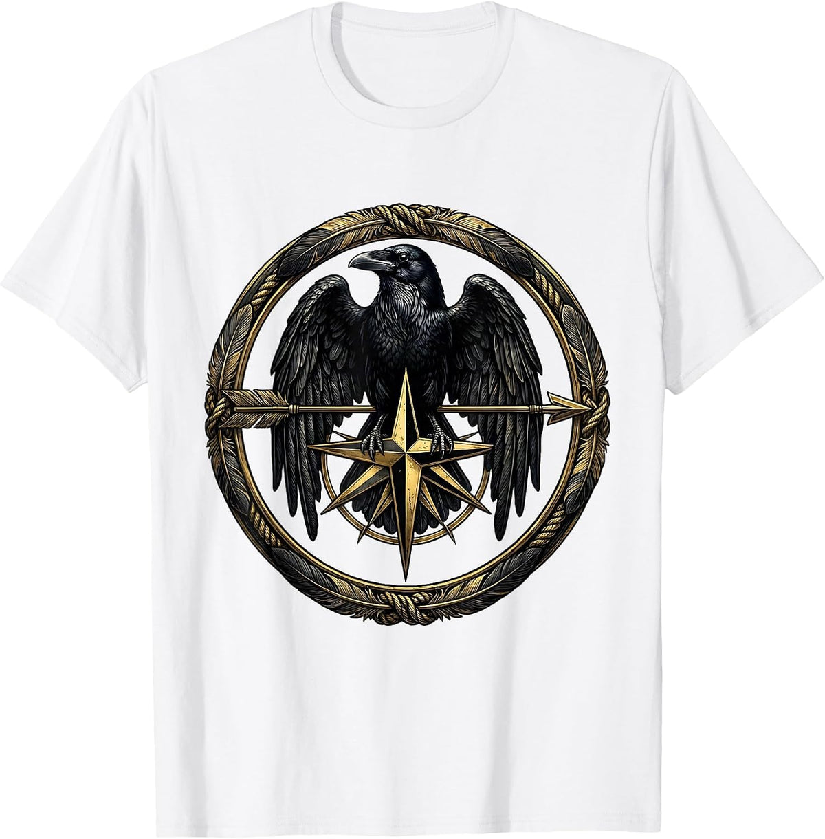 Men's Crow Arrow Compass Rose Tattoo Style Graphic T-Shirt - White