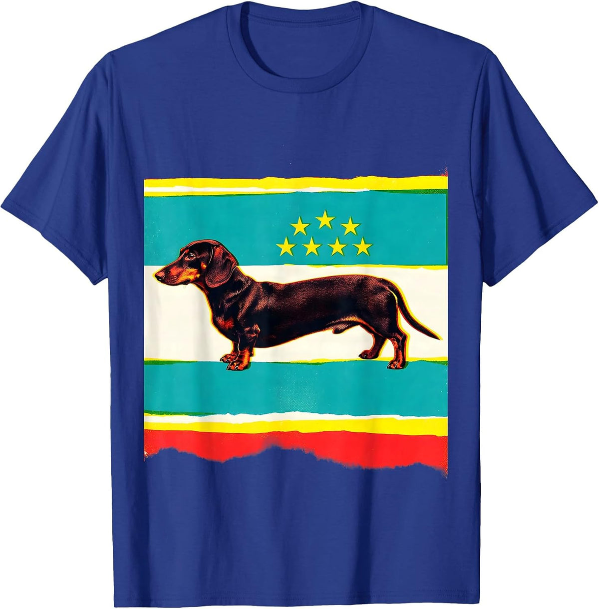 Smooth Dachshund Patriotic Dog Breed July 4th Portrait T-Shirt - Royal Blue