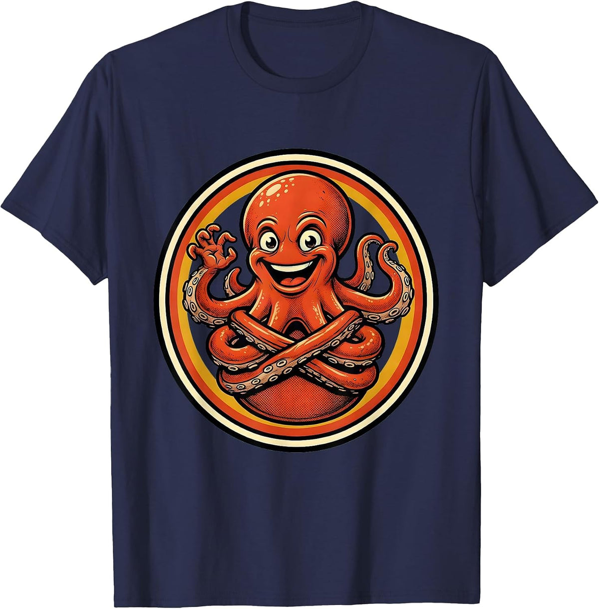 Funny Octopus Tangled In Its Own Arms T-Shirt - Navy Blue