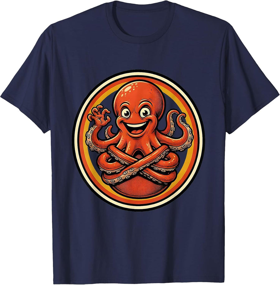 Funny Octopus Tangled In Its Own Arms T-Shirt - Navy Blue