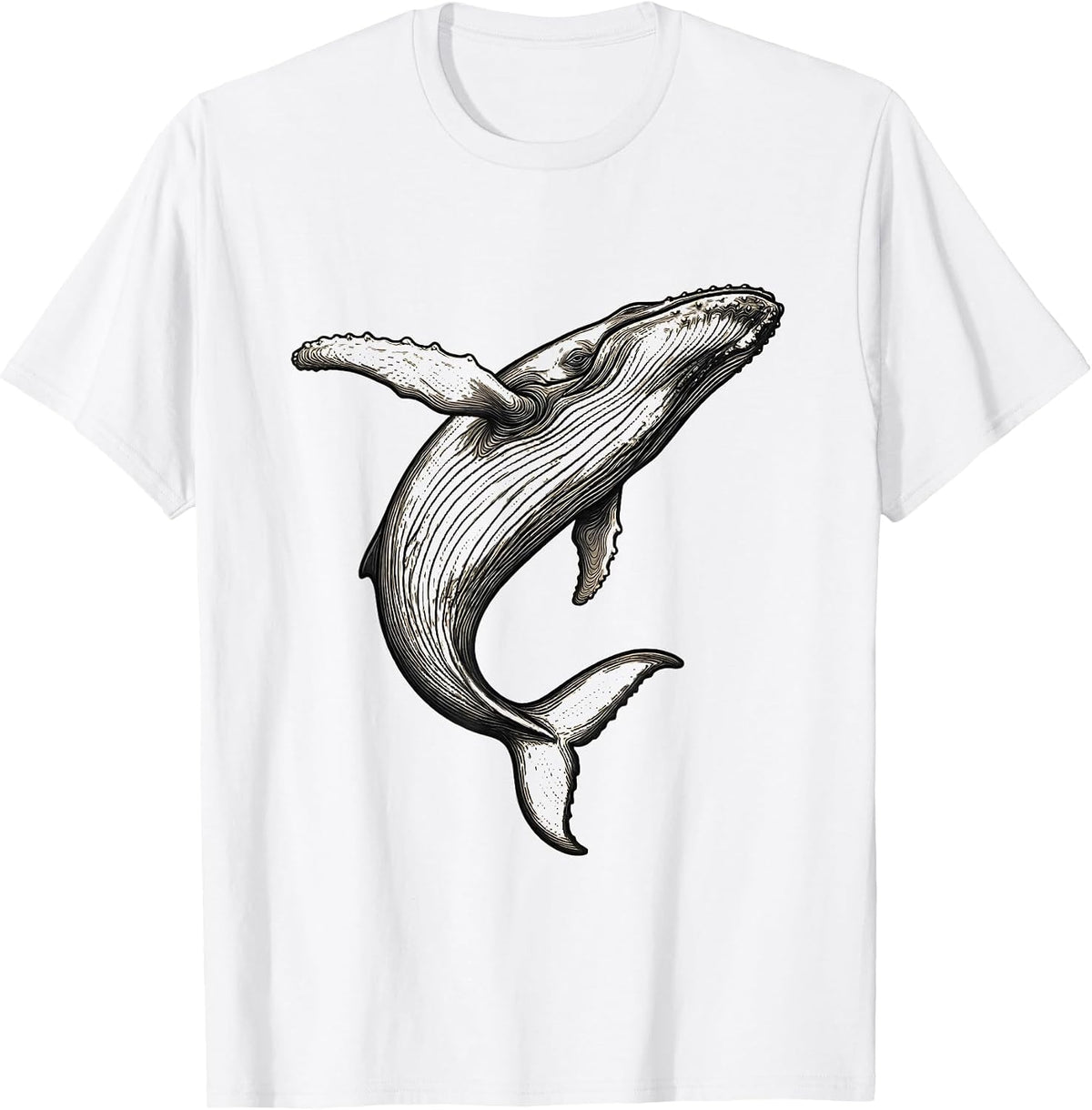 Men's Whale Contour Minimalist Line Art Animal Lover T-Shirt - White