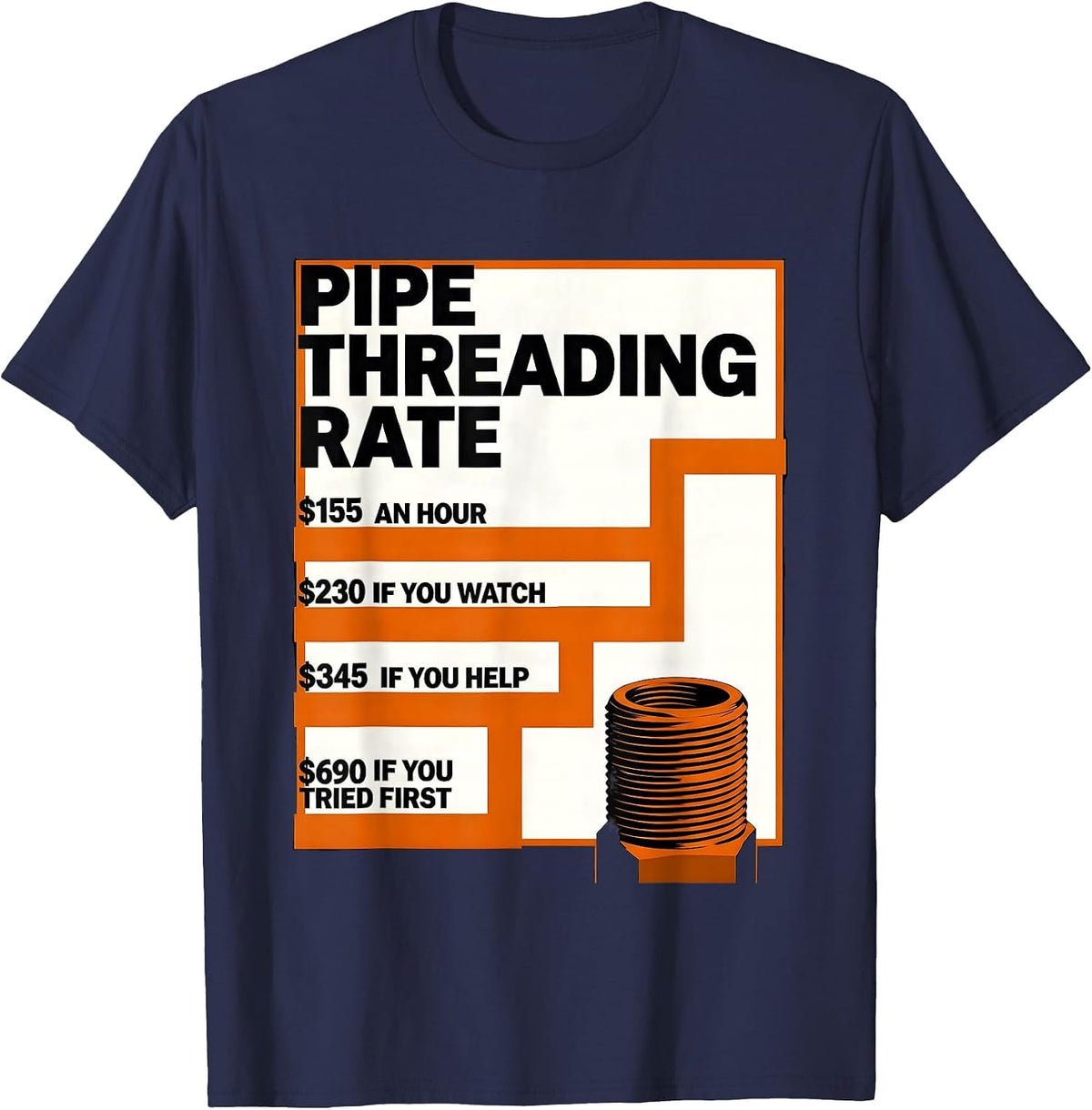 Men's Funny Plumber Hourly Rate Trade Joke Plumbing Gifts T-Shirt - Navy Blue