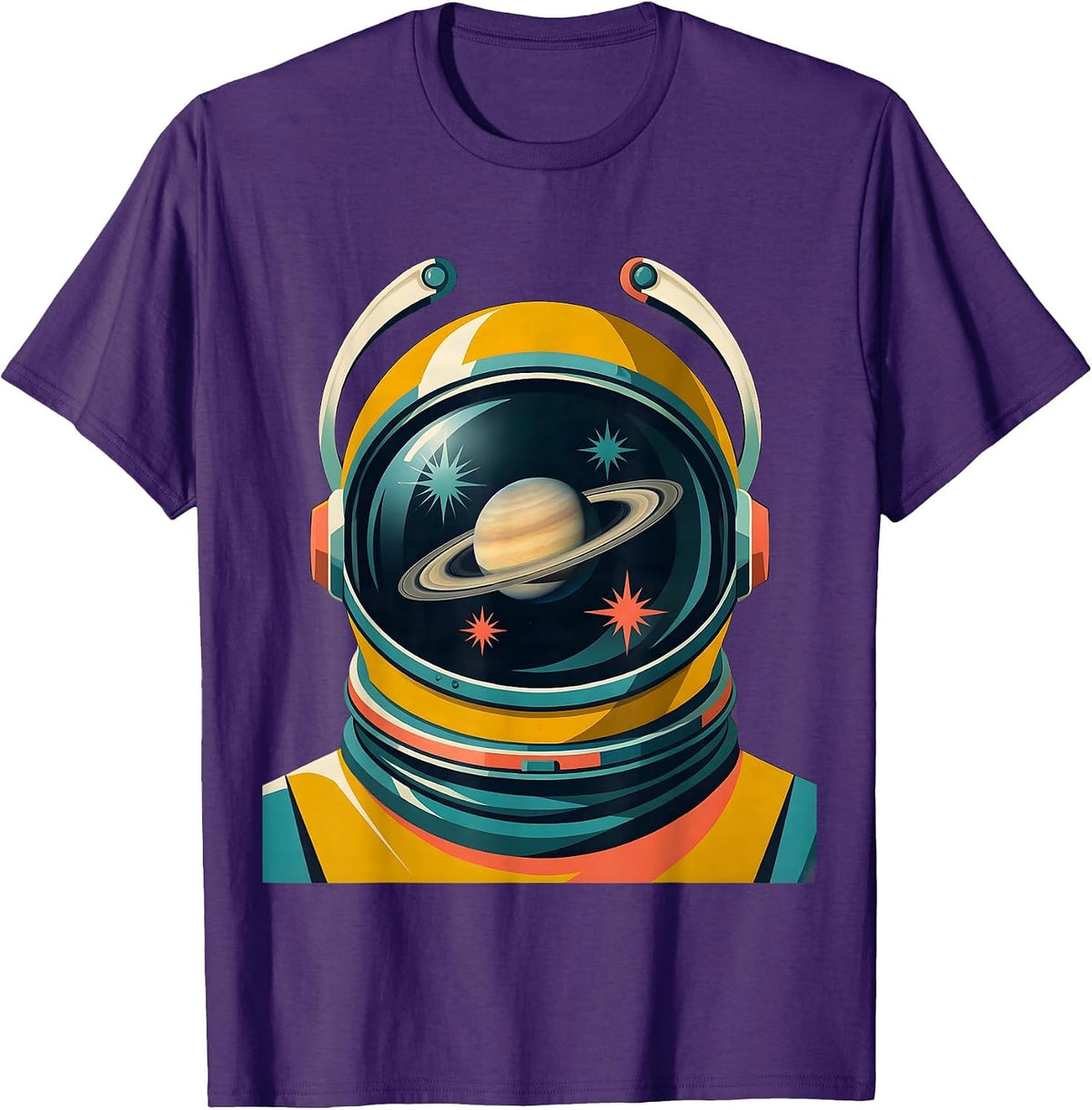 Men's Retro Space Helmet Planet Reflection Design T-Shirt - Purple