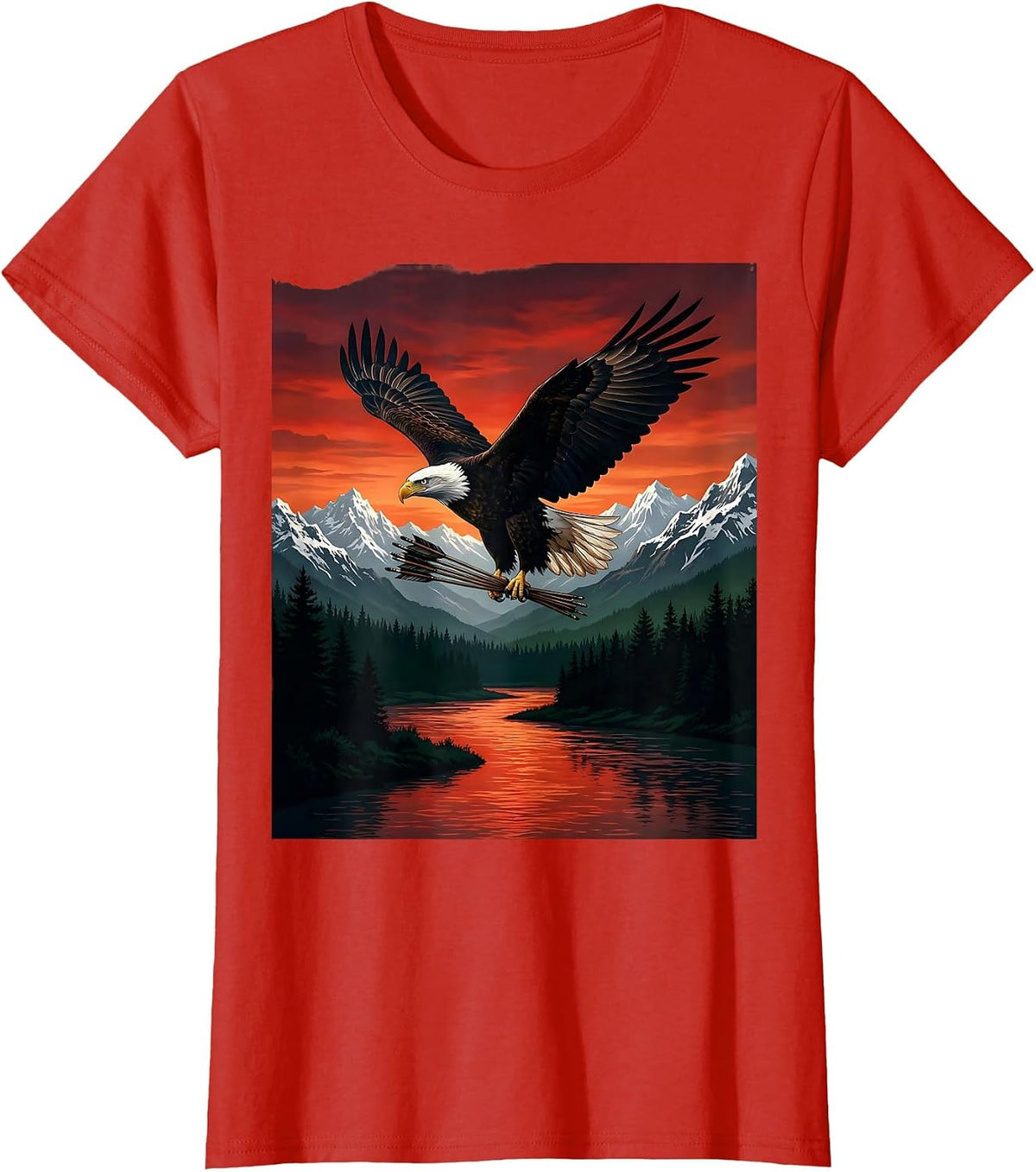 Bald Eagle Clutching Arrows Patriotic USA Design T-Shirt - Red