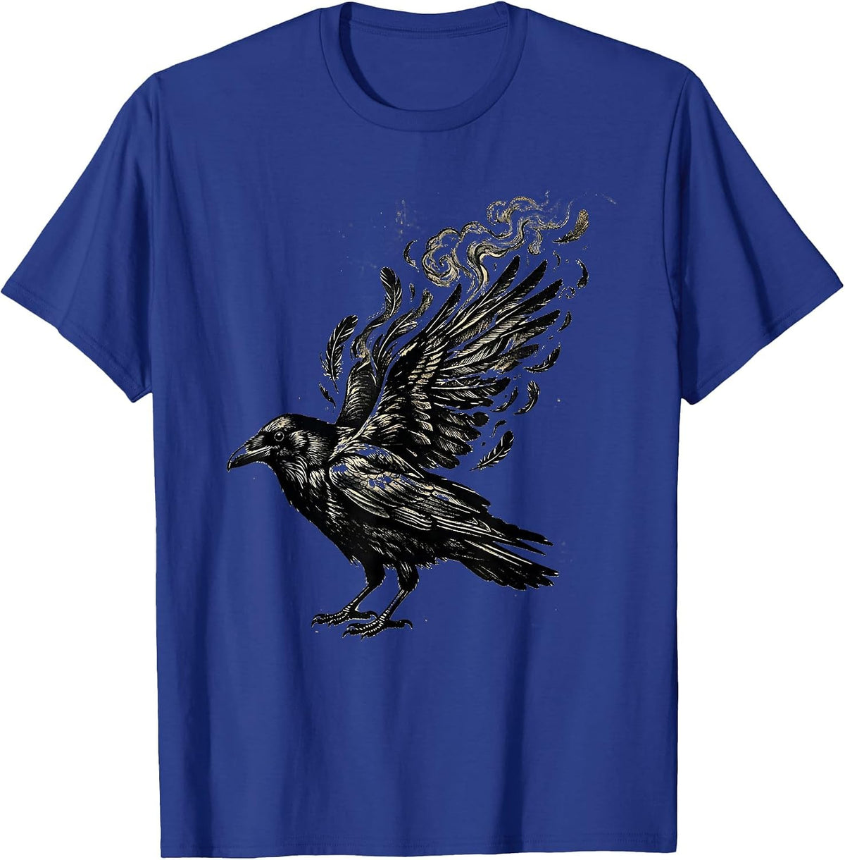 Men's Crow Dissolving Into Coffee Steam Art Design T-Shirt - Royal Blue