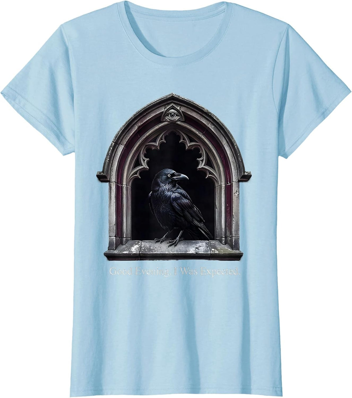 Good Evening I Was Expected Gothic Crow Dark Humor T-Shirt - Baby Blue