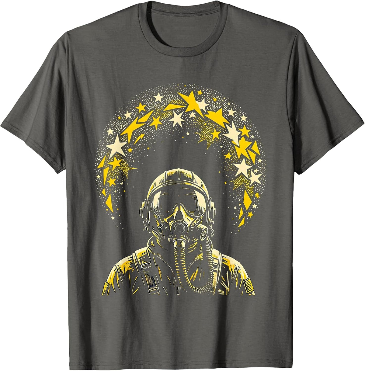 Lone Pilot Stargazing Night Sky Illustration T-Shirt - Asphalt Grey