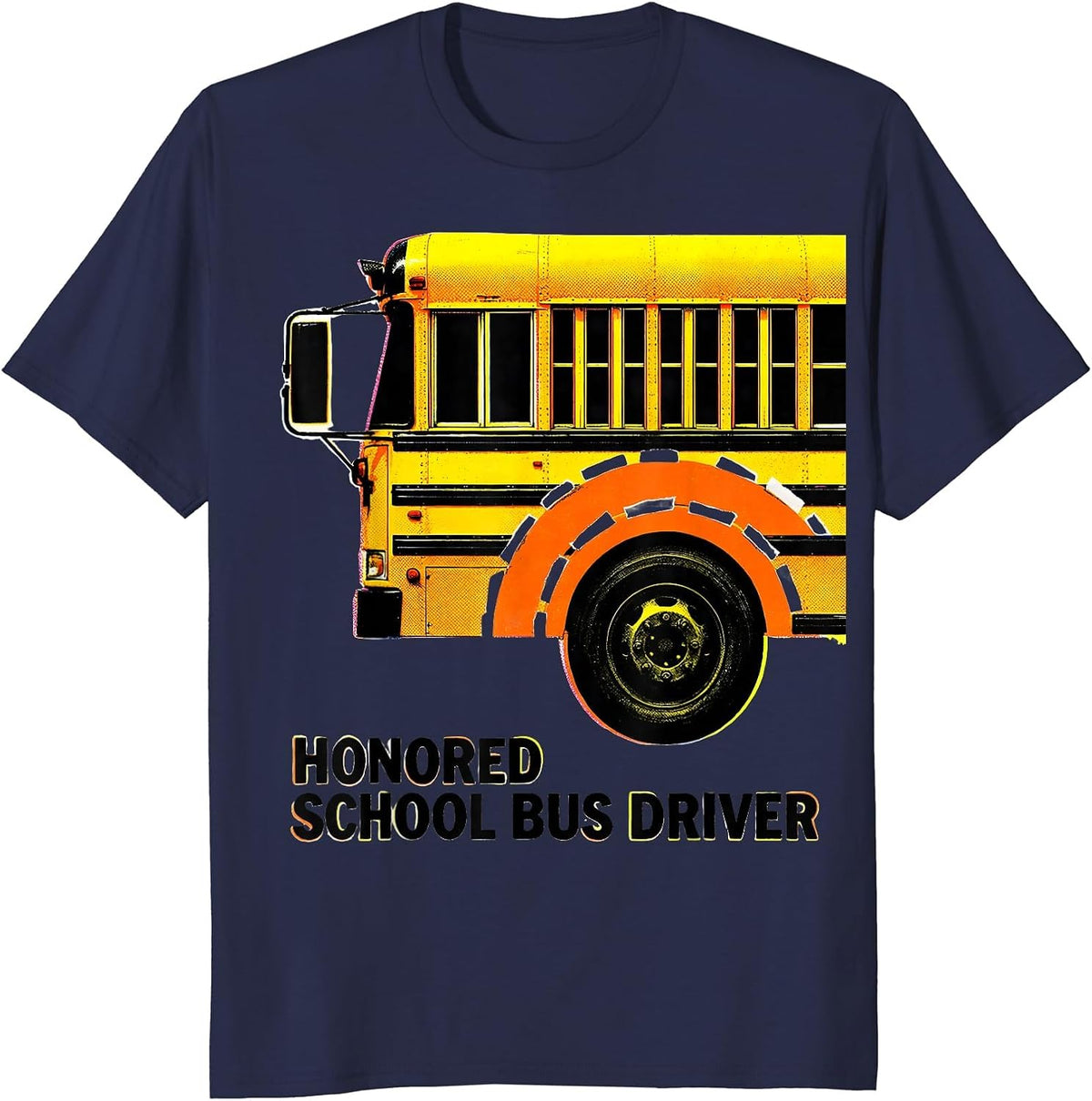 Honored School Bus Driver Risograph School Bus Driver T-Shirt - Navy Blue