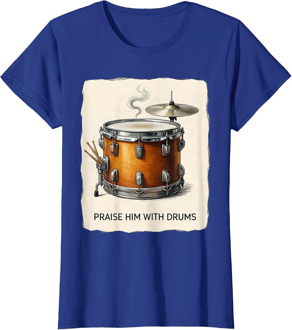 Women's Praise Him With Drums Storybook Christian Musician Worship T-Shirt - Royal Blue