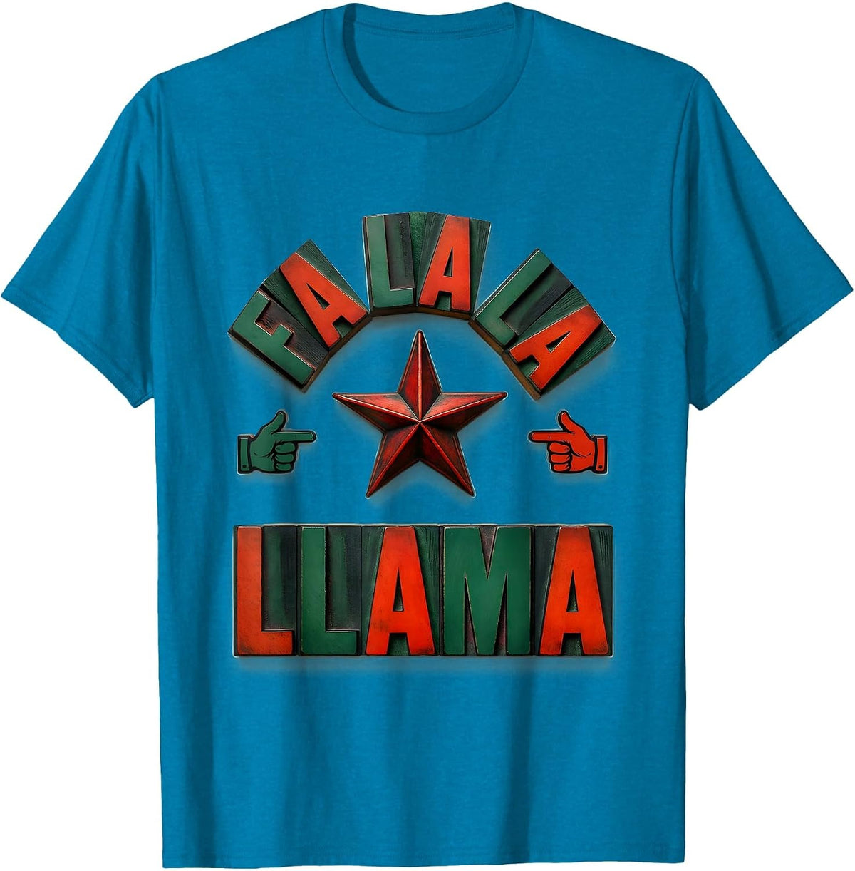 Fa La La Llama Wood Type Letterpress Funny Christmas Pun T-Shirt - Sapphire Blue