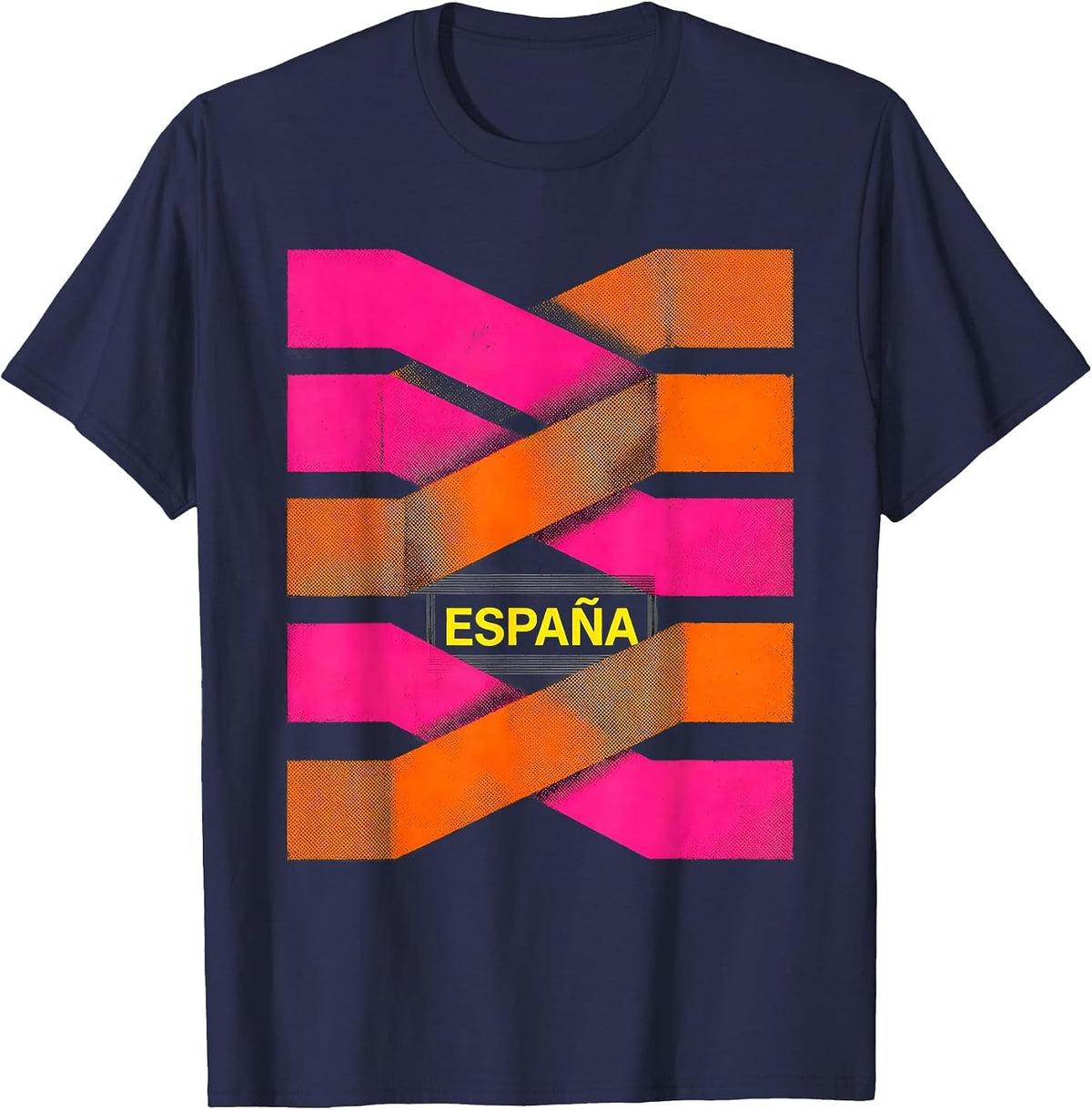 España Risograph Spanish National Pride Barcelona Travel T-Shirt - Navy Blue