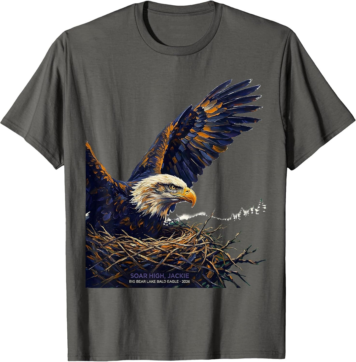 Men's Soar High, Jackie Big Bear Lake Bald Eagle Memorial T-Shirt - Asphalt Grey