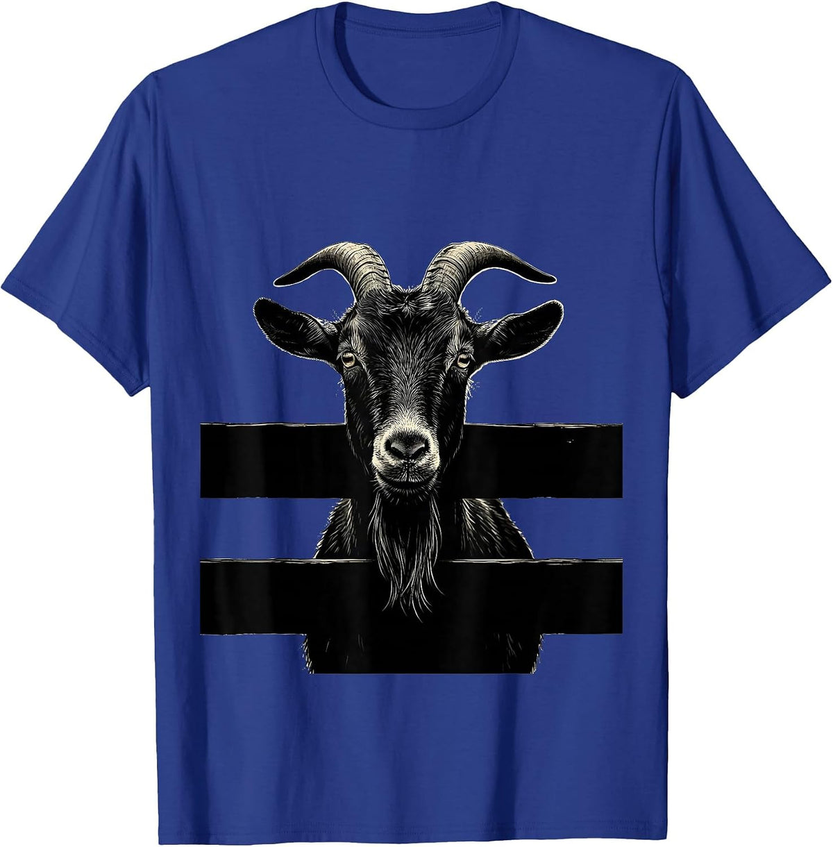 Men's Curious Goat Peering Over Wooden Fence T-Shirt - Royal Blue