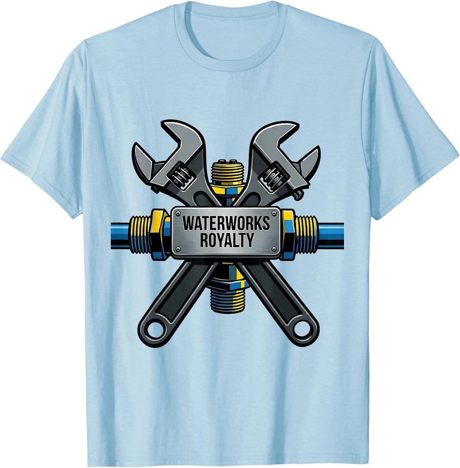 Men's Waterworks Royalty Funny Plumber Pipefitter Steamfitter T-Shirt - Baby Blue