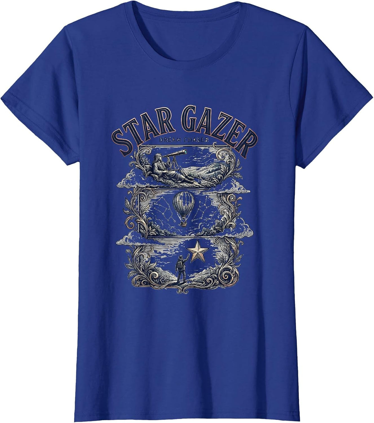 Women's Star Gazer Dream Chaser Celestial Design T-Shirt - Royal Blue