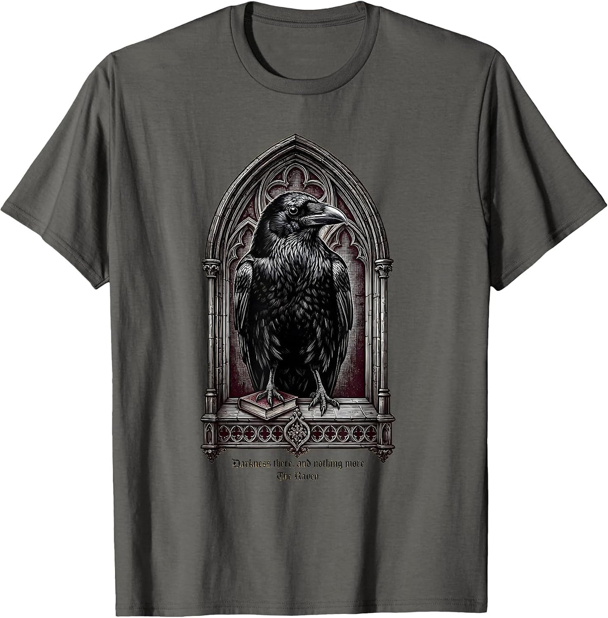 Darkness there, and nothing more — The Raven Gothic T-Shirt - Asphalt Grey