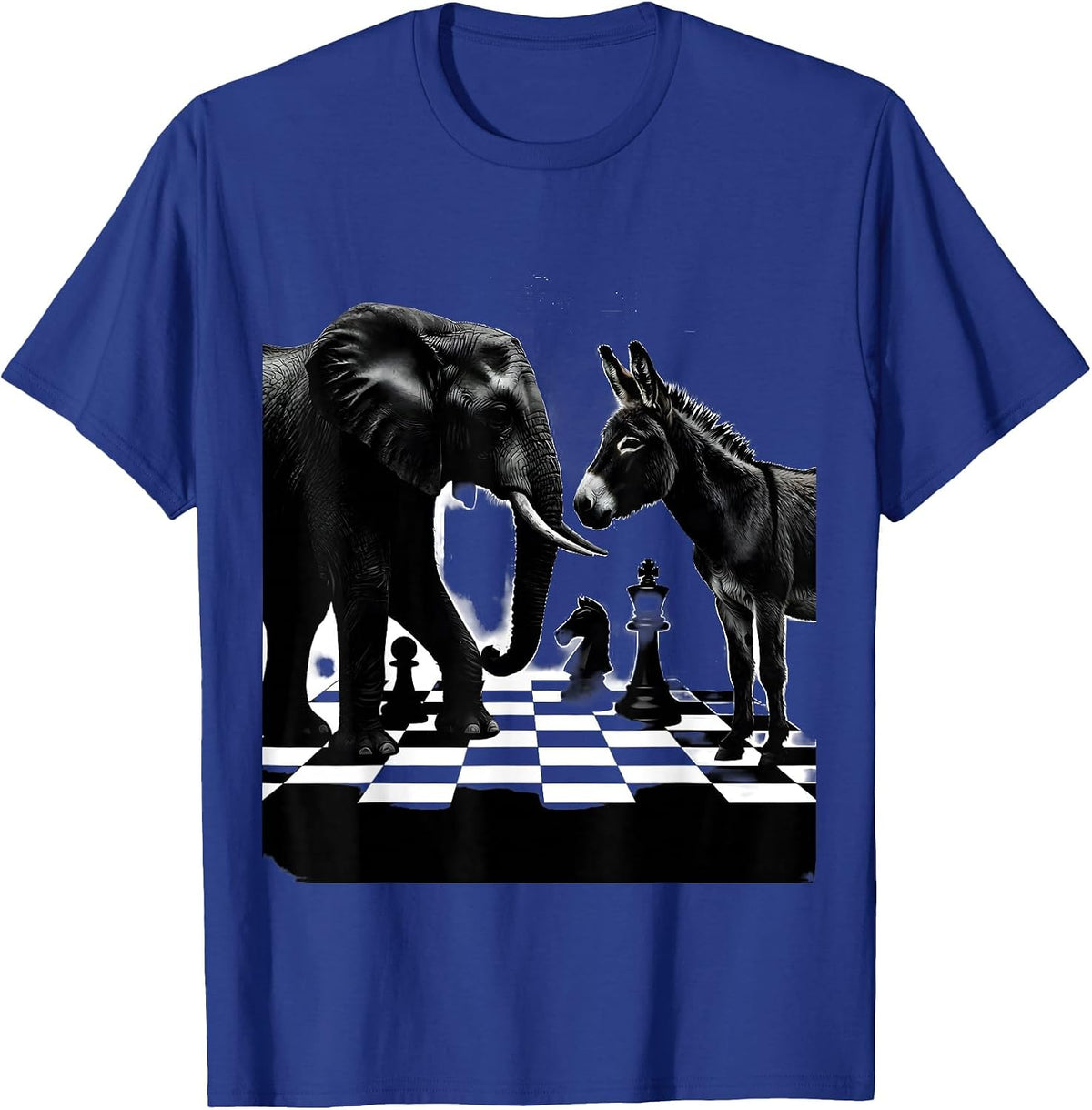 Political Chess Match Elephant vs Donkey Design T-Shirt - Royal Blue