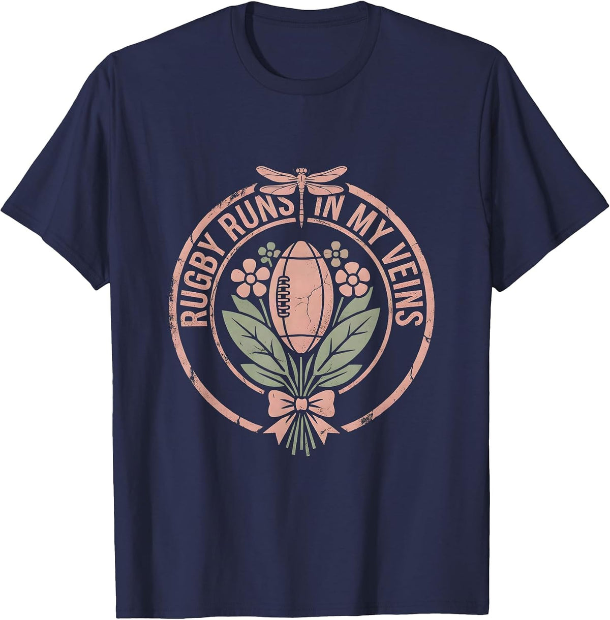 Rugby Runs In My Veins Bold Fan Design T-Shirt - Navy Blue