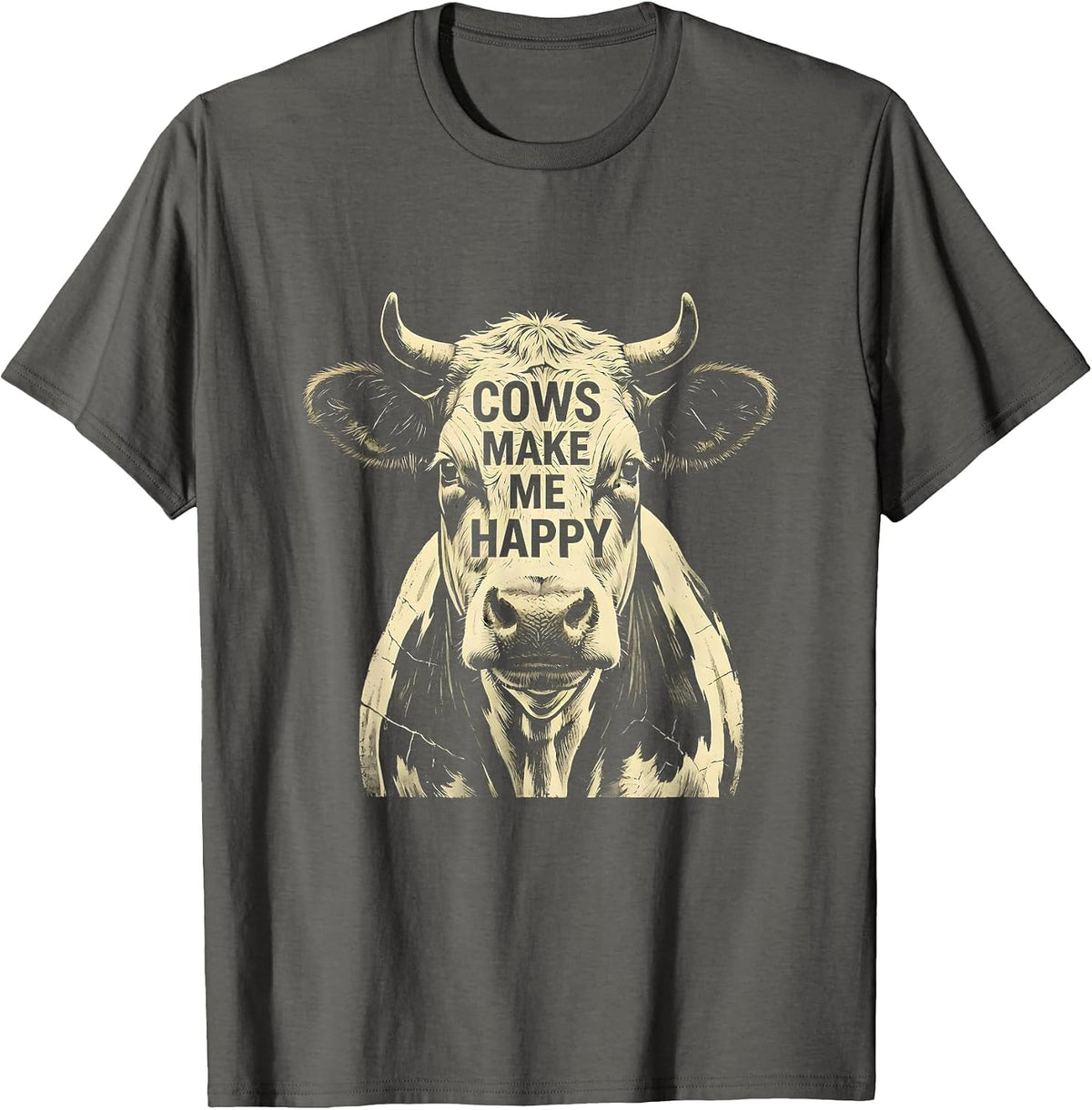 Cows Make Me Happy Funny Cow Lover Design T-Shirt - Asphalt Grey