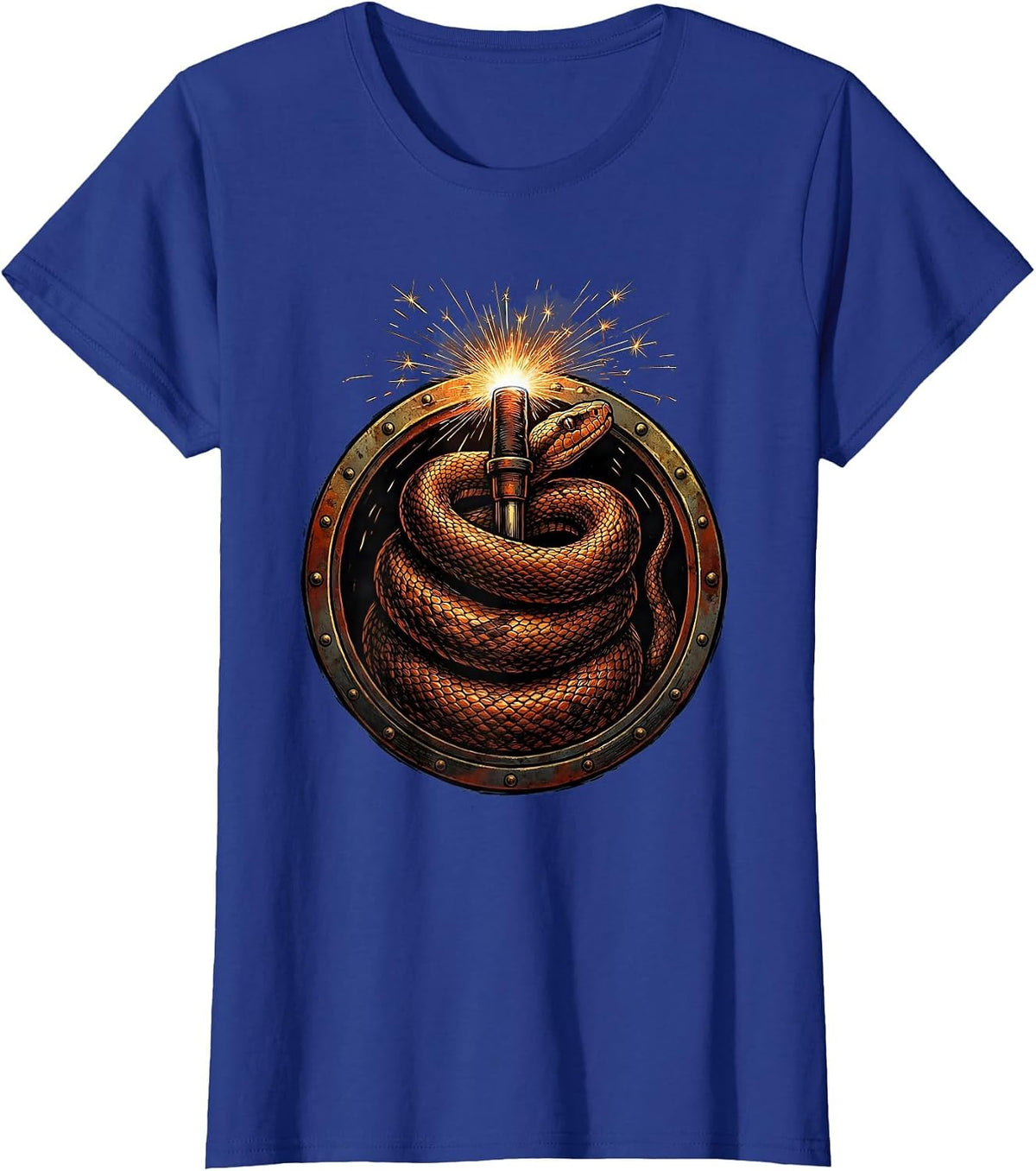 Women's Serpent Torch Welder Graphic Design T-Shirt - Royal Blue
