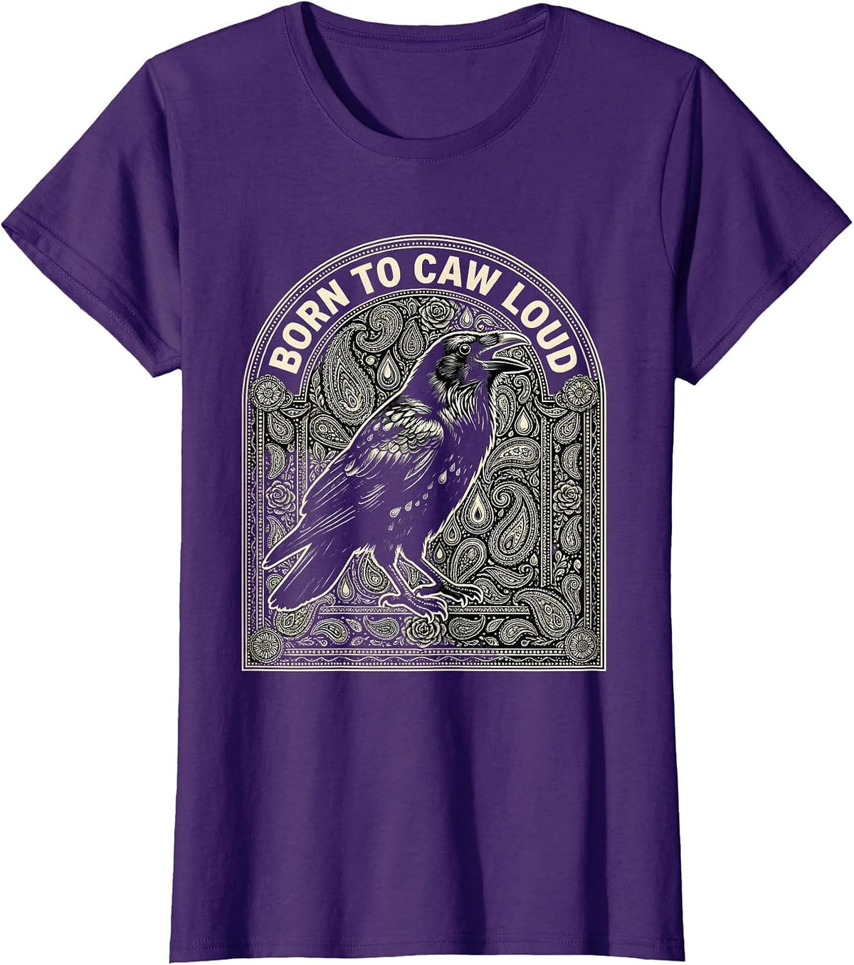 Women's Born to Caw Loud Crow Bird Design T-Shirt - Purple