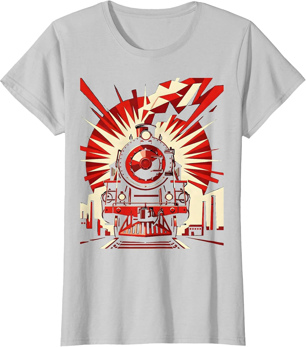 Women's Vintage Locomotive Labor Day Factory Smoke Art T-Shirt - Silver Grey