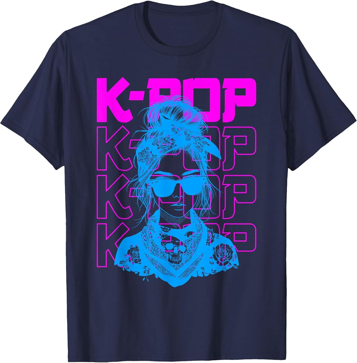 K-Pop Fan Girl - Vintage Korean K-Pop Music Lover T-Shirt - Navy Blue