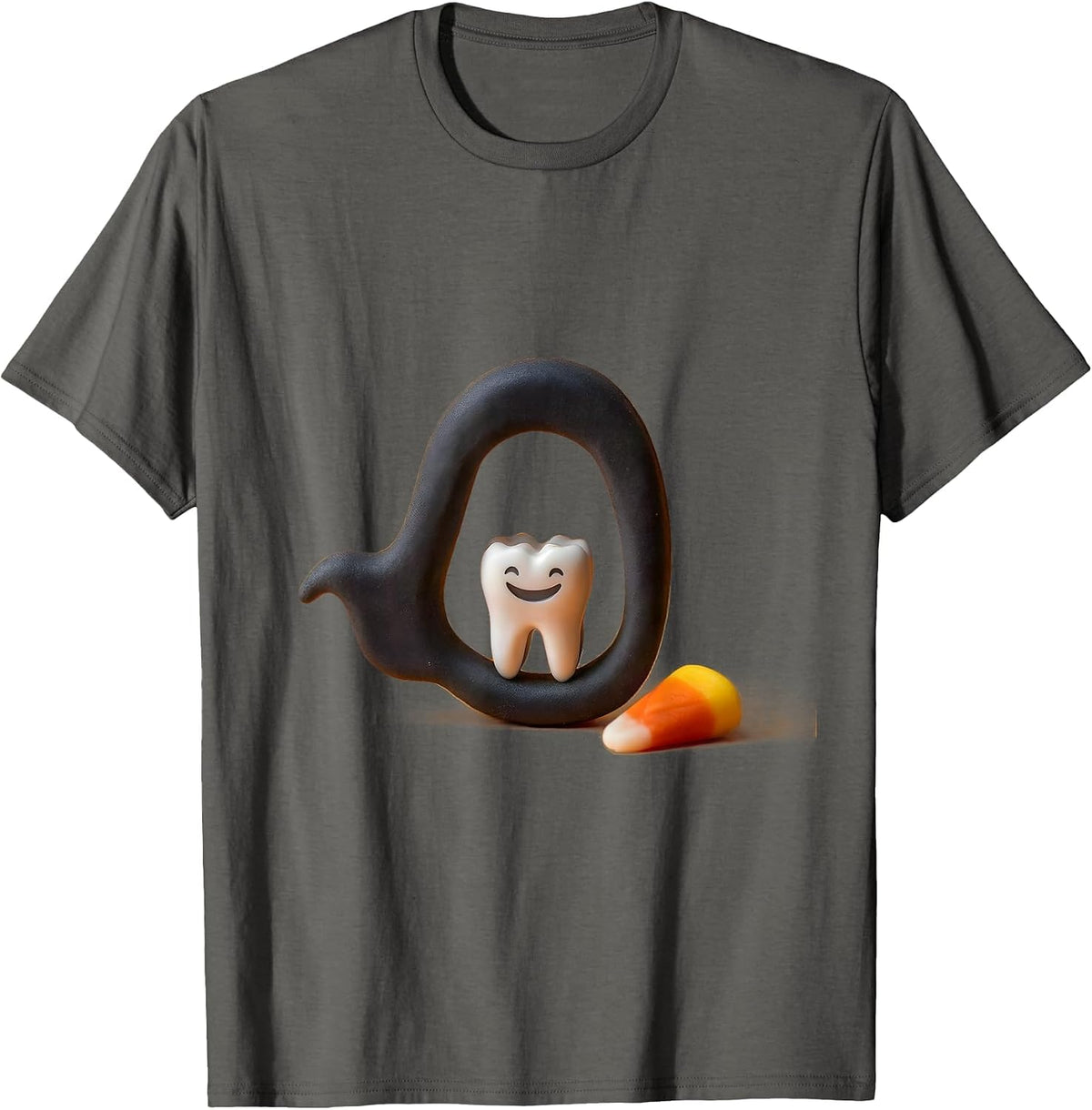 Men's Smiling Molar Ghost Floss Halloween Dentist Costume T-Shirt - Asphalt Grey