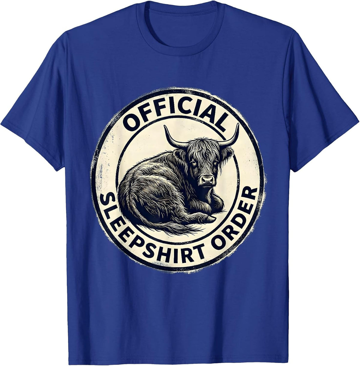 Official Sleepshirt Order Cozy Highland Cow Novelty Pajama T-Shirt - Royal Blue