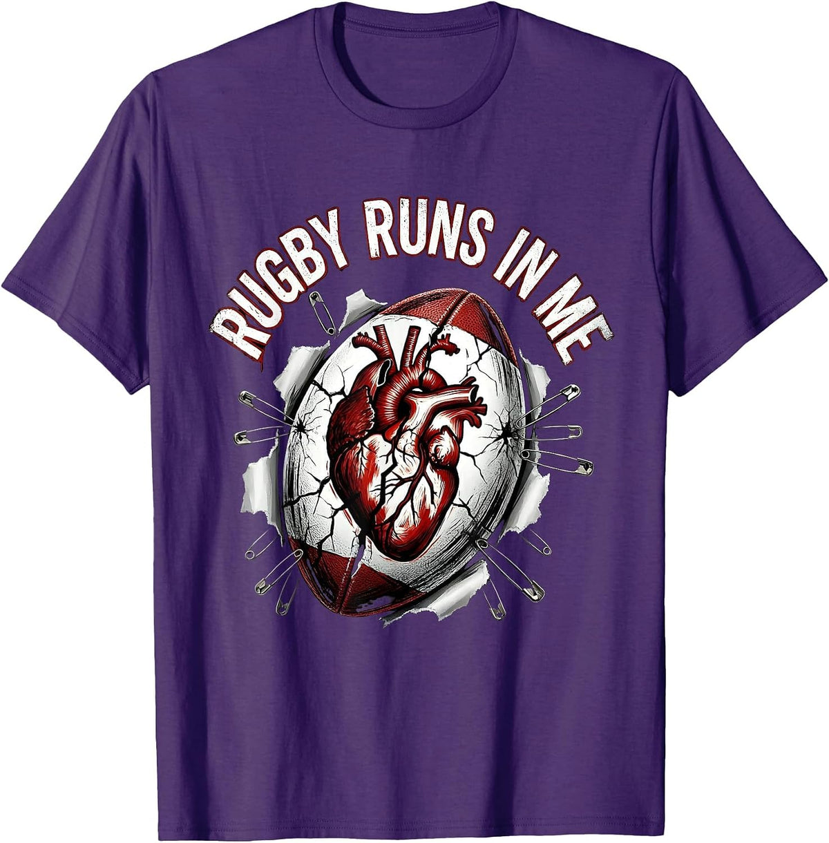 Rugby Runs In Me Passionate Fan Design T-Shirt - Purple