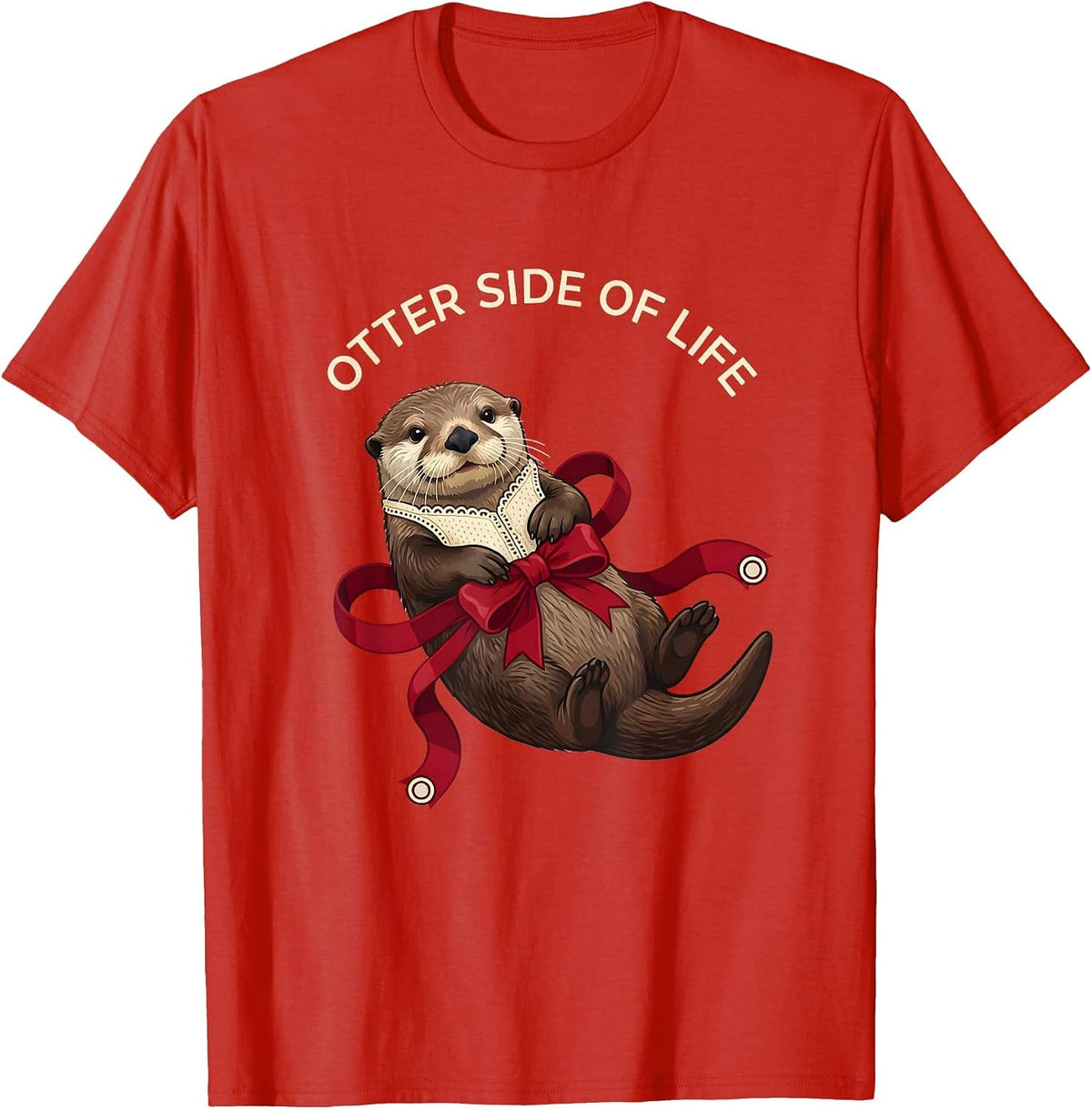 Men's Otter Side of Life Sea Otter Graphic Design T-Shirt - Red