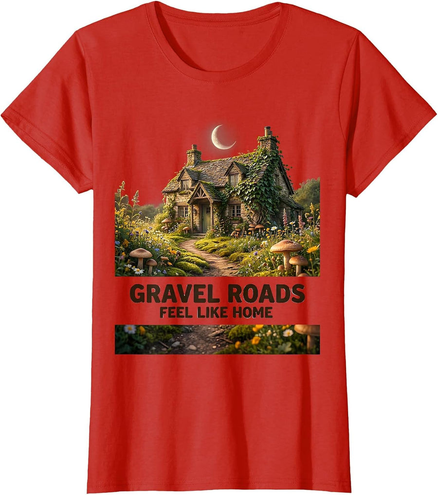 Women's Gravel Roads Feel Like Home Adventure Design T-Shirt - Red