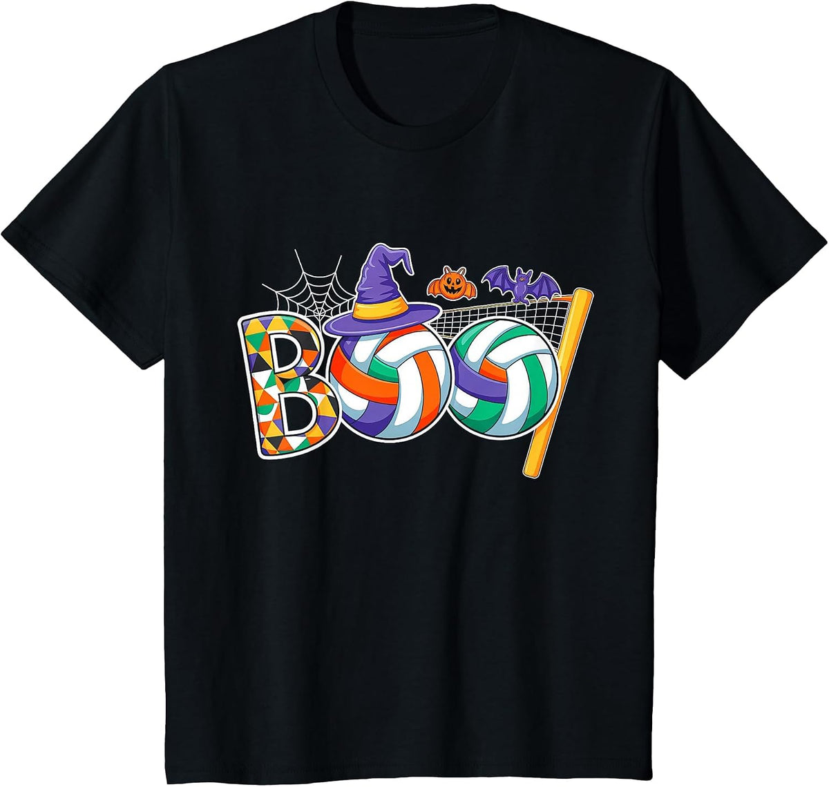 Volleyball Boo Creepy Halloween Pumpkin Volleyball Lover T-Shirt - Black