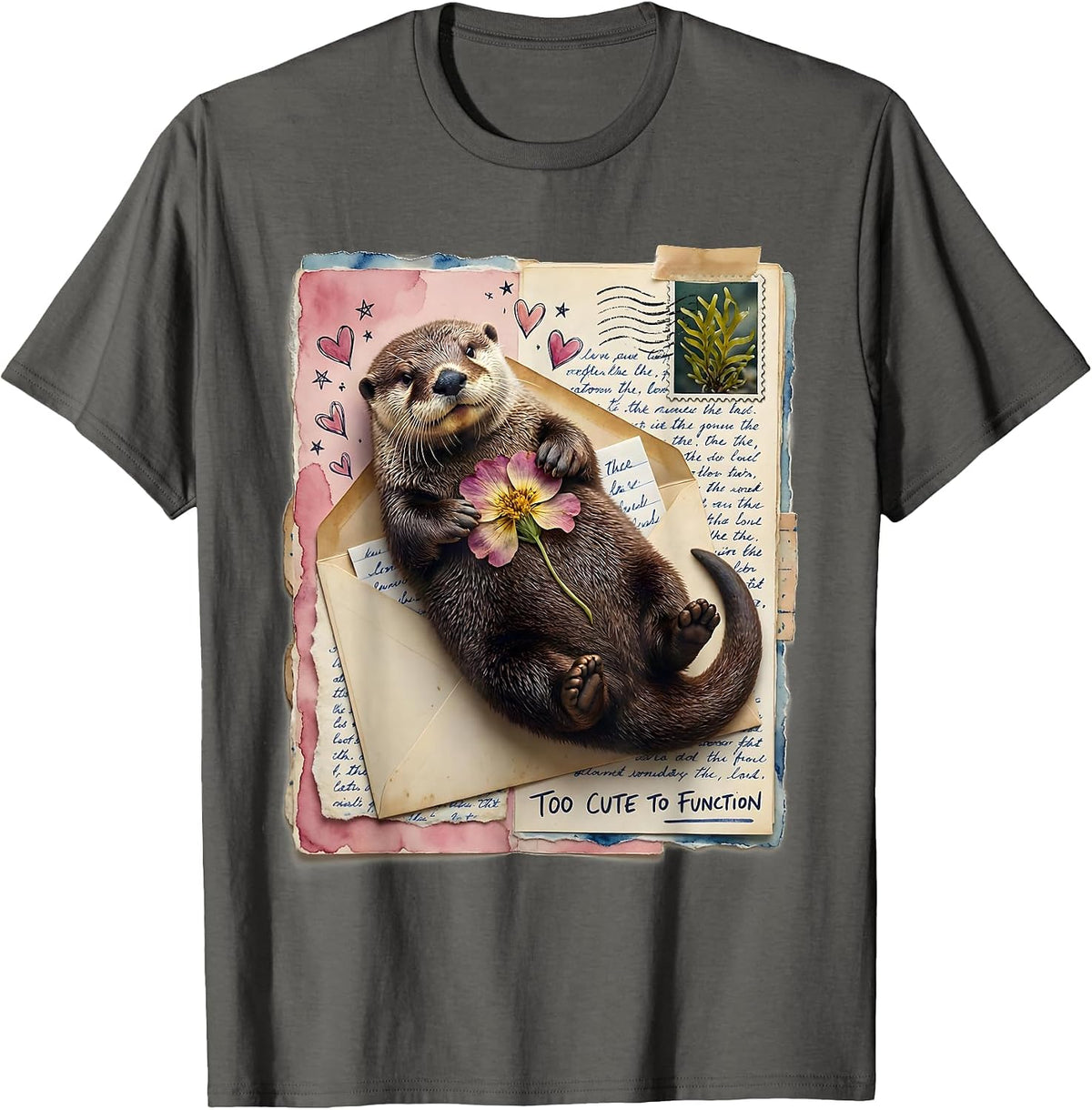 Men's Too Cute To Function Sea Otter Design T-Shirt - Asphalt Grey