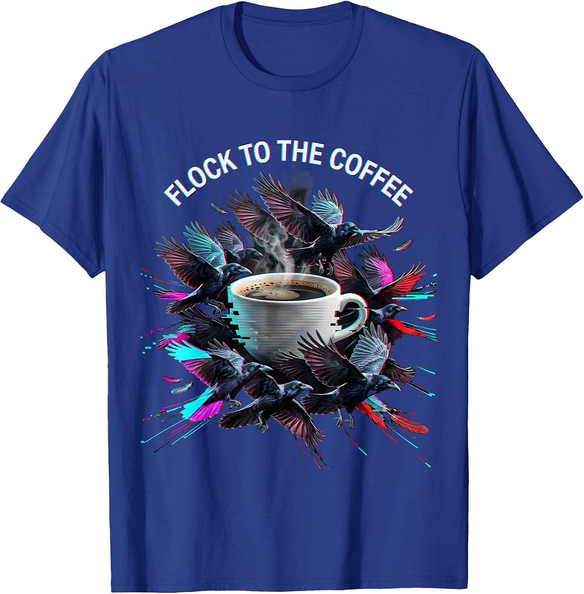 Men's Flock to the Coffee Crow Caffeine Design T-Shirt - Royal Blue