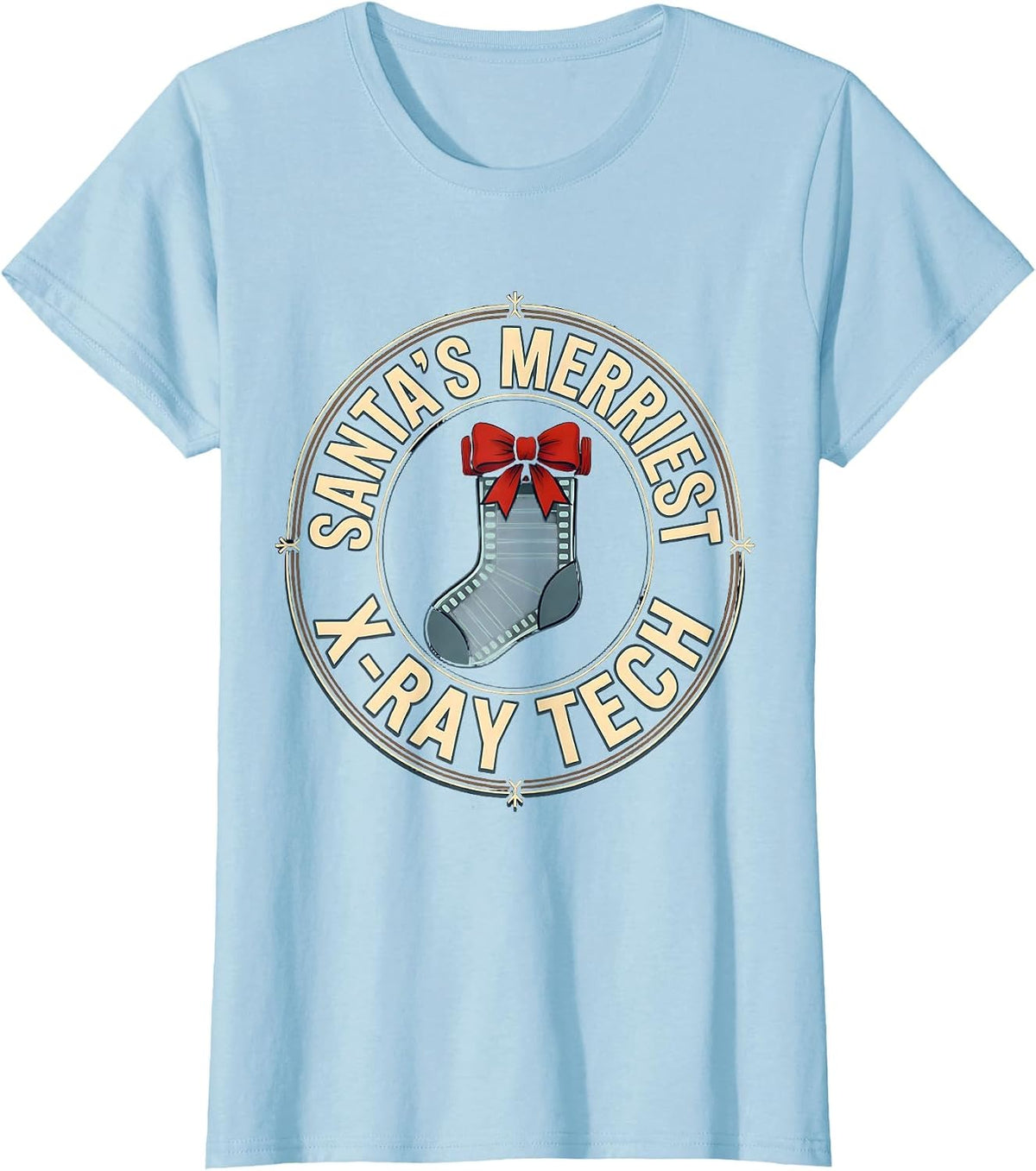 Santa's Merriest X-Ray Tech Funny Radiology Tech Christmas T-Shirt - Baby Blue