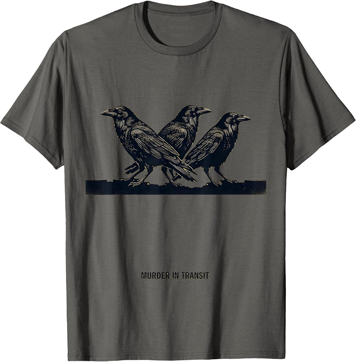 Murder In Transit Stencil Crow Dark Humor Gothic Bird Lover T-Shirt - Asphalt Grey